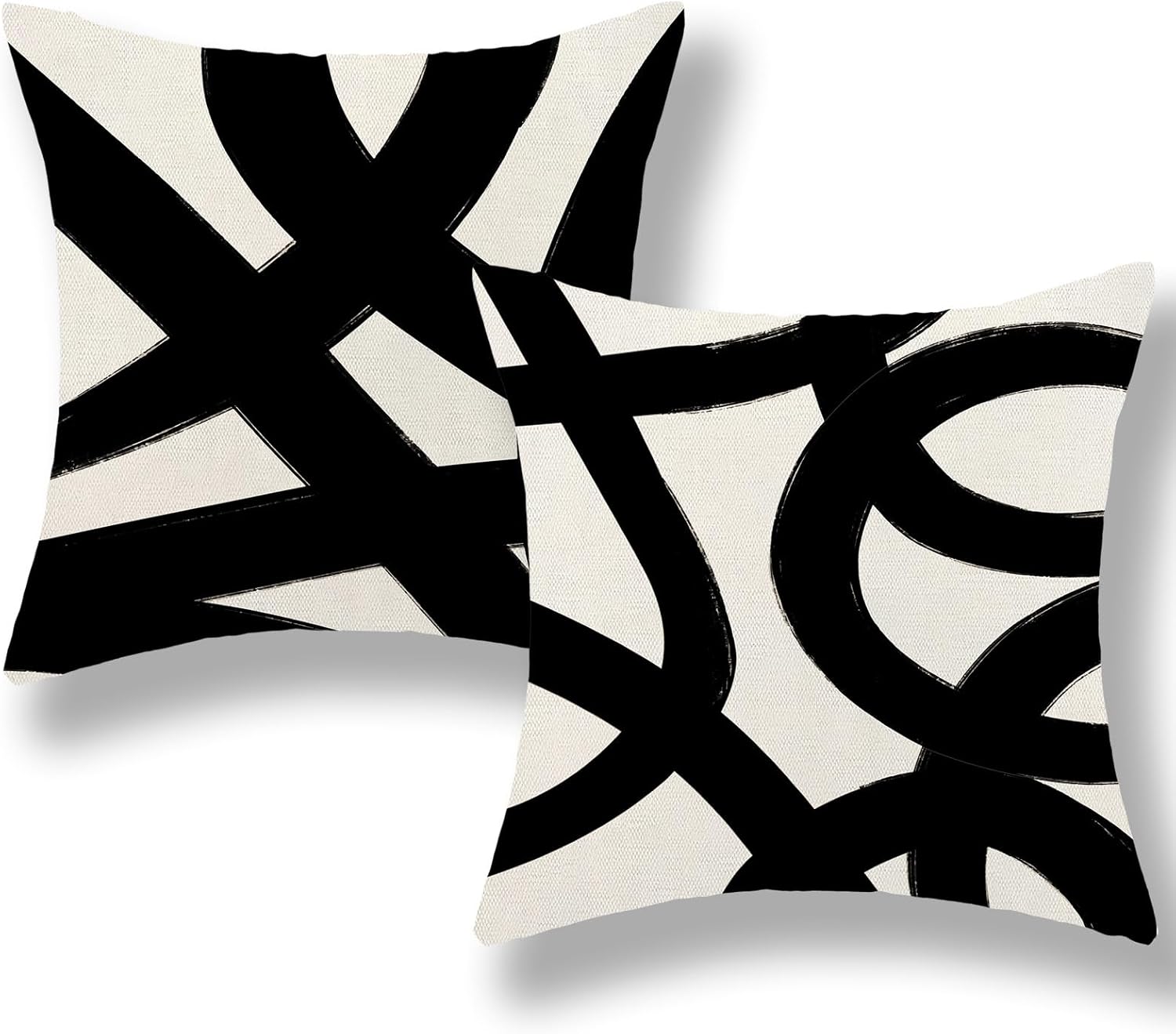 Black And Cream Pillow Covers 18x18 Set Of 2 Geometric Abstract Modern Art Line Throw Pillow Covers Boho Minimalist Style Decorative Pillowcase Linen Cushion Case Decoration For Couch Sofa Outdoor