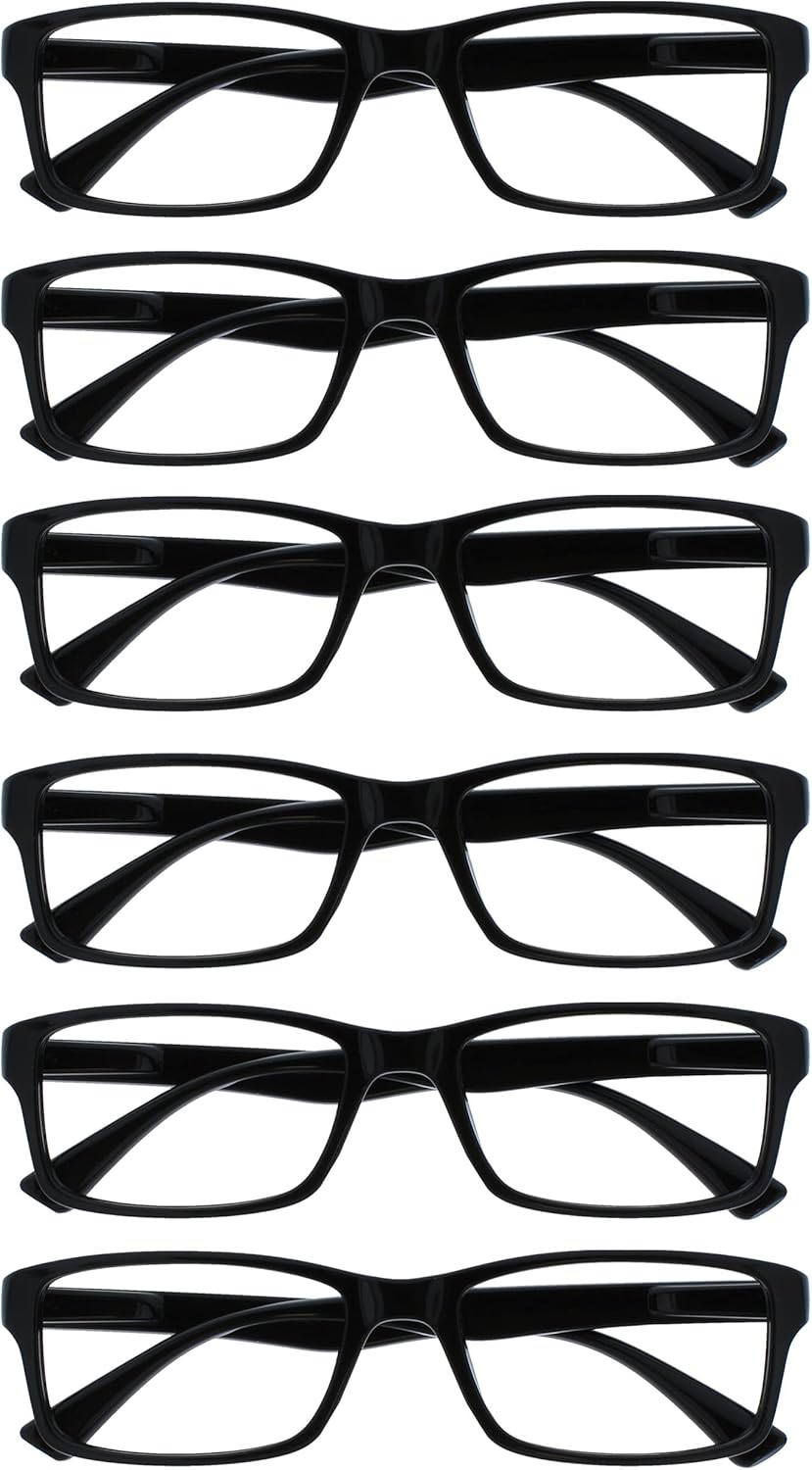 OPULIZE Pep Reading Glasses 6 Pack Classic Everyday Rectangular Frame Spring Hinges Scratch Resistant Mens Womens RRRRRR92