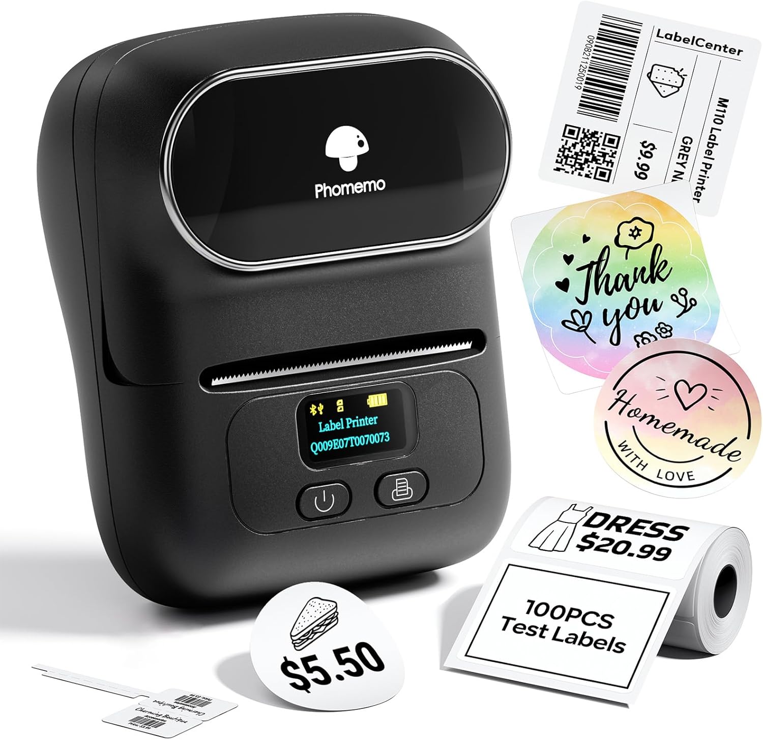 Phomemo M110 Label Makers, Portable Bluetooth Thermal Printer with Display