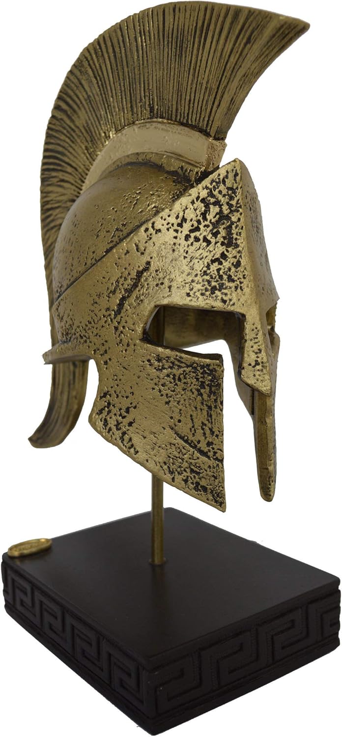 Talos Artifacts Leonidas Helmet King Spartan Hero Alabaster Small Sculpture with Bronze Effect