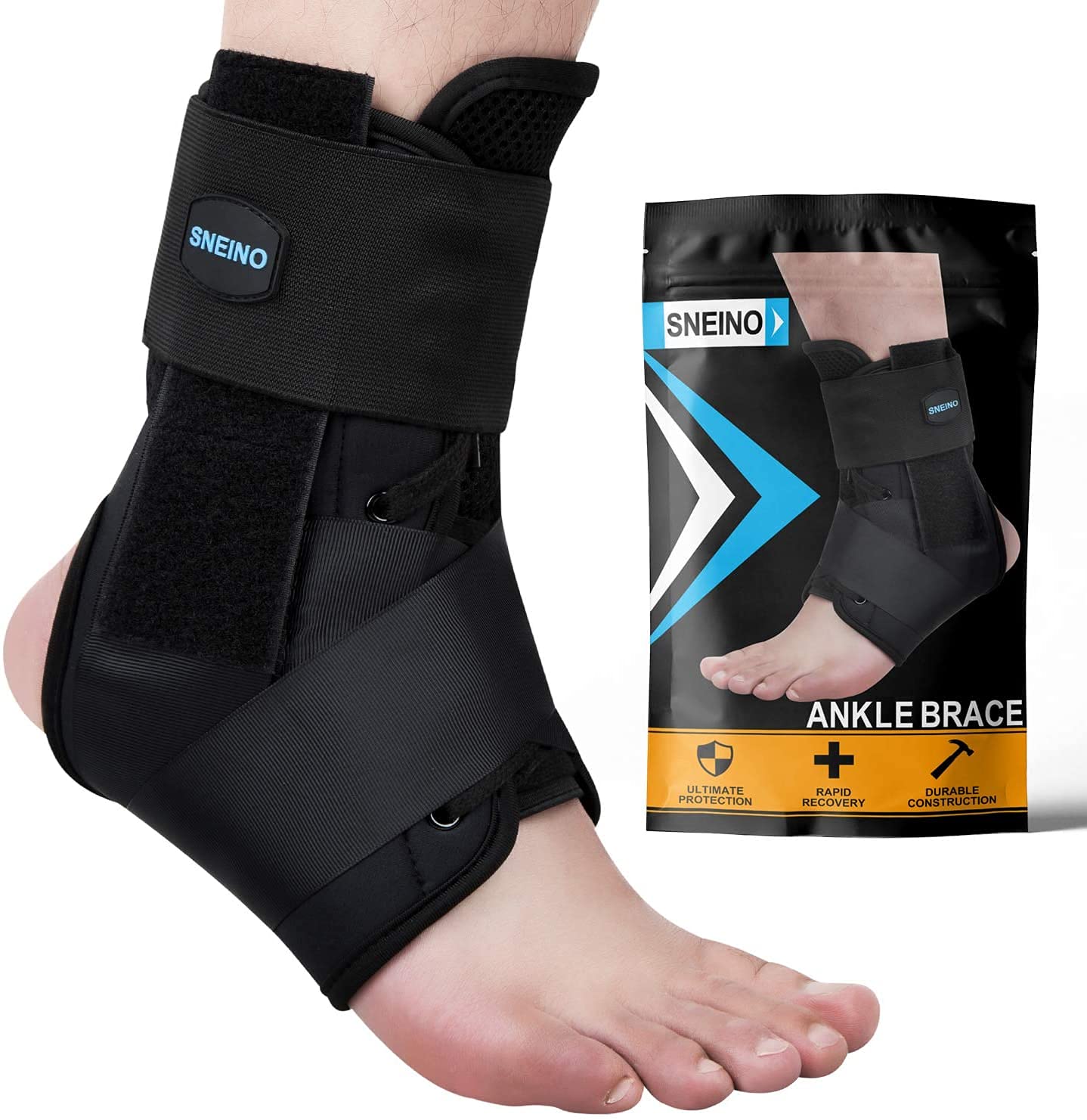 SNEINO Ankle Brace for Women & Men - Ankle Support Brace for Sprained Ankle, Ankle Stabilizer for Achilles, Tendon, Sprain, Injury Recovery, Lace up Ankle wrap for Running, Basketball, Volleyball (Medium)