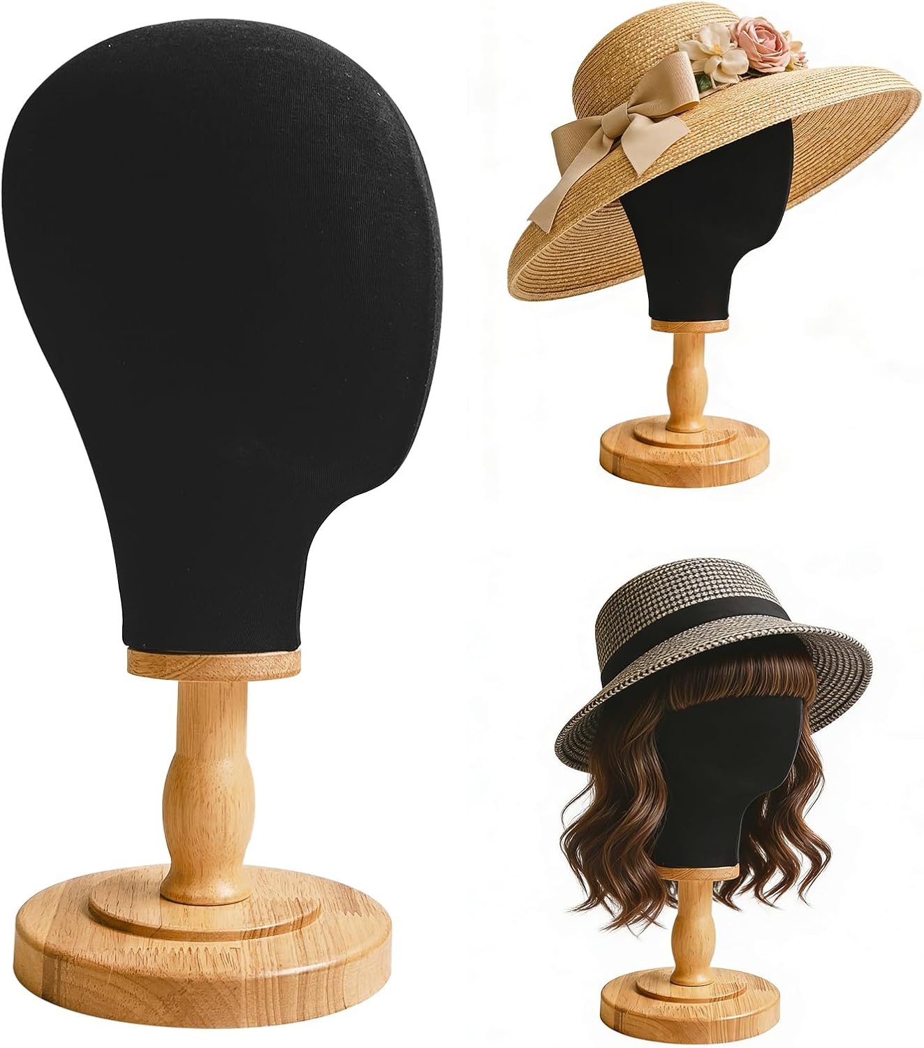 21" Wig Head Stand, Black Mannequin Head Hat Display Stand