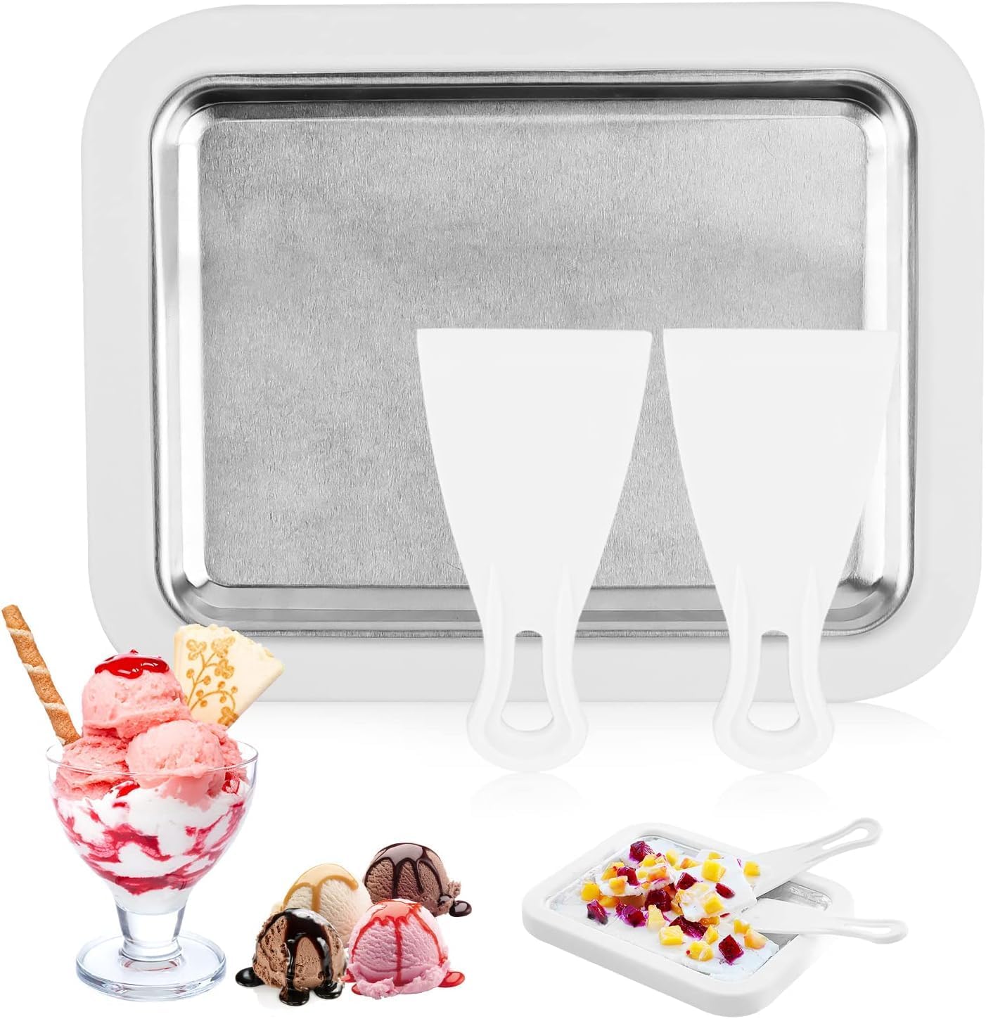 Ice Cream Roller Maker Pan, Instant Ice Cream Roll Maker with 2 Spatulas, Ice Rolls Plate for Rolling Ice Cream Machine for Homemade Rolled Cream Frozen Yogurt Gelato Sorbet