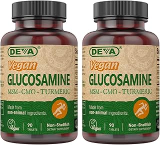 DEVA Vegan Glucosamine-MSM-CMO & Turmeric Supplement - Gluten Free Plant Based Nutritional Supplement - 90 Tablets (Pack of 2)