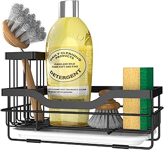 Sponge Holder for Kitchen Caddy Sink Organizer, Multifunctional Rustproof Dish Soap Sponge Caddy for Kitchen Sink Counter with Detachable Brush Holder & Drain Tray - Storage Kitchen & Home Accessories