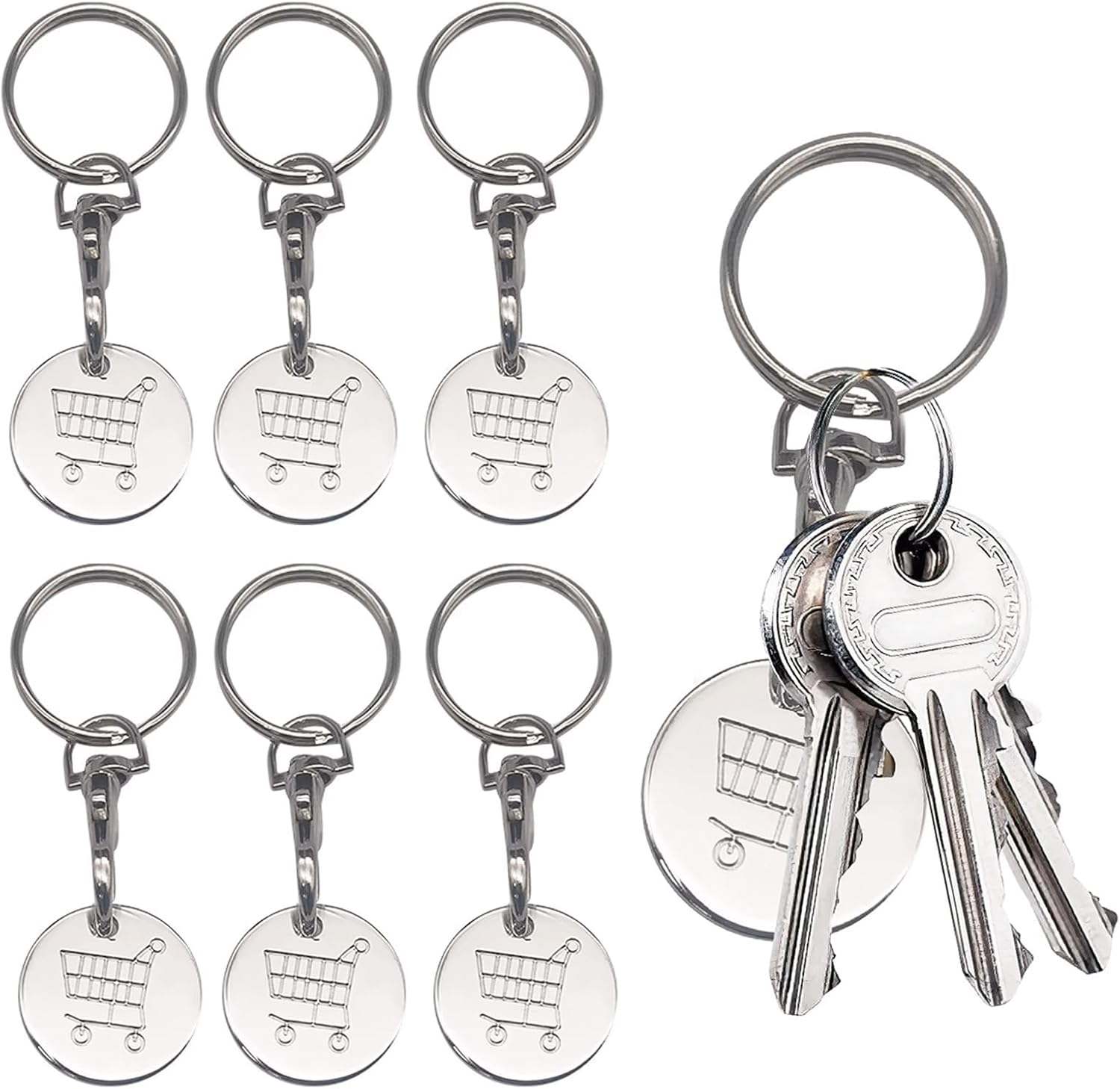 LIYANHU Trolley Tokens, 6 Pcs Trolley Keyring Shopping with Metal Clips and Rings Lobster Keyrings for Supermarket