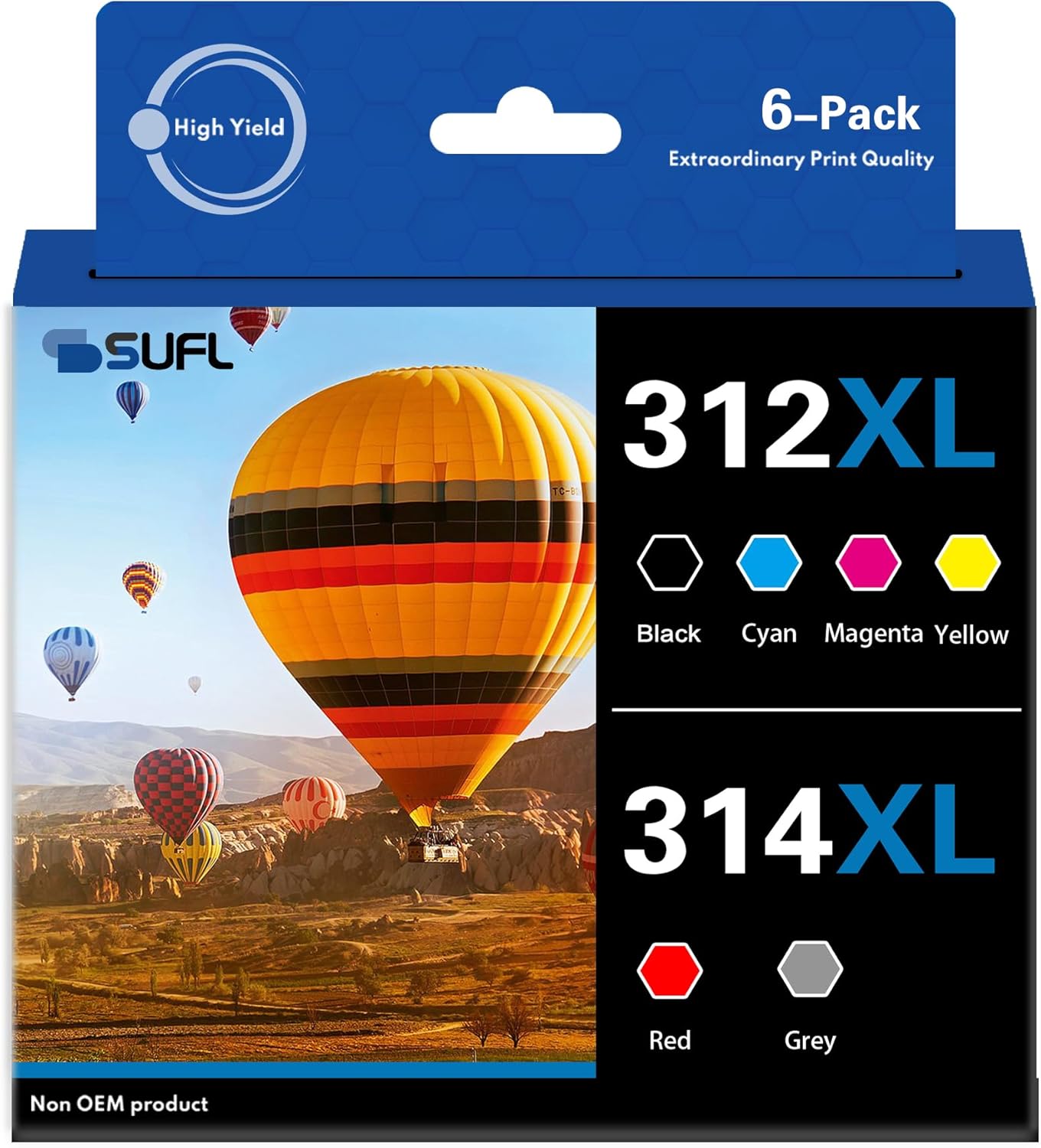 312XL 314XL High Yield Ink Cartridges Combo Pack - SFL Compatible Replacement for 312XL 314XL Ink Cartridge with Expression Photo XP-8500 XP-8600 XP-15000 Printer (6-Pack)