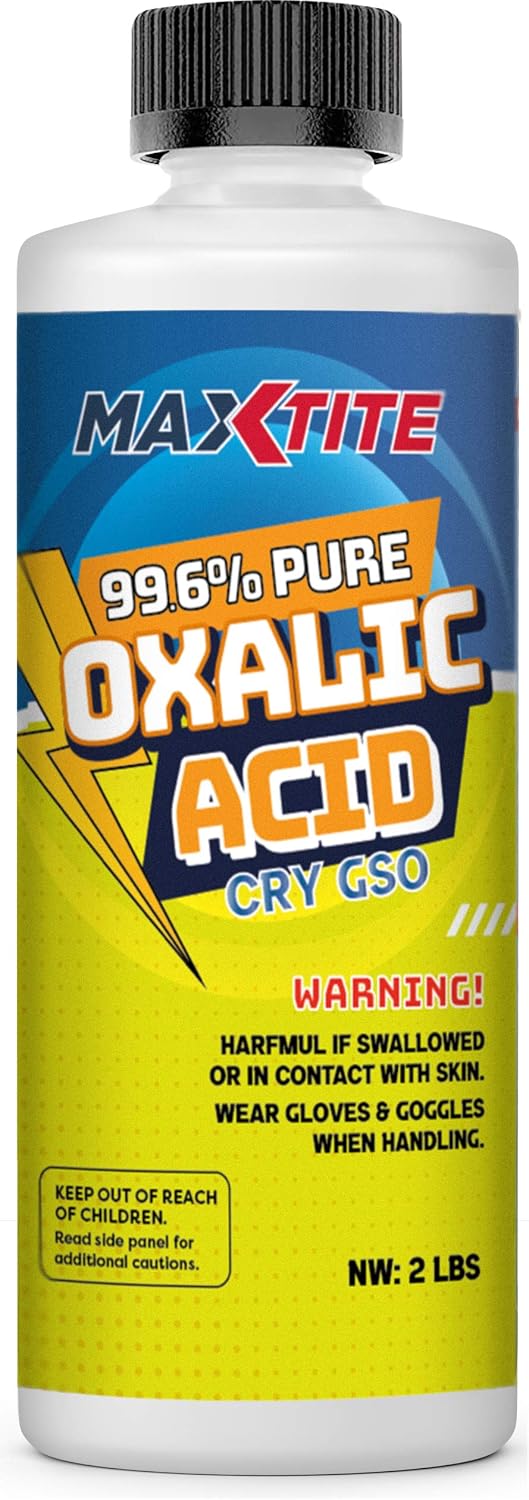 MAXTITE Oxalic Acid (2 lbs) 99.6% Pure - Metal & Wood Cleaning and Bleaching, Rust Removal (C2H2O4) - HDPE container w/ Resealable Child Resistant Cap