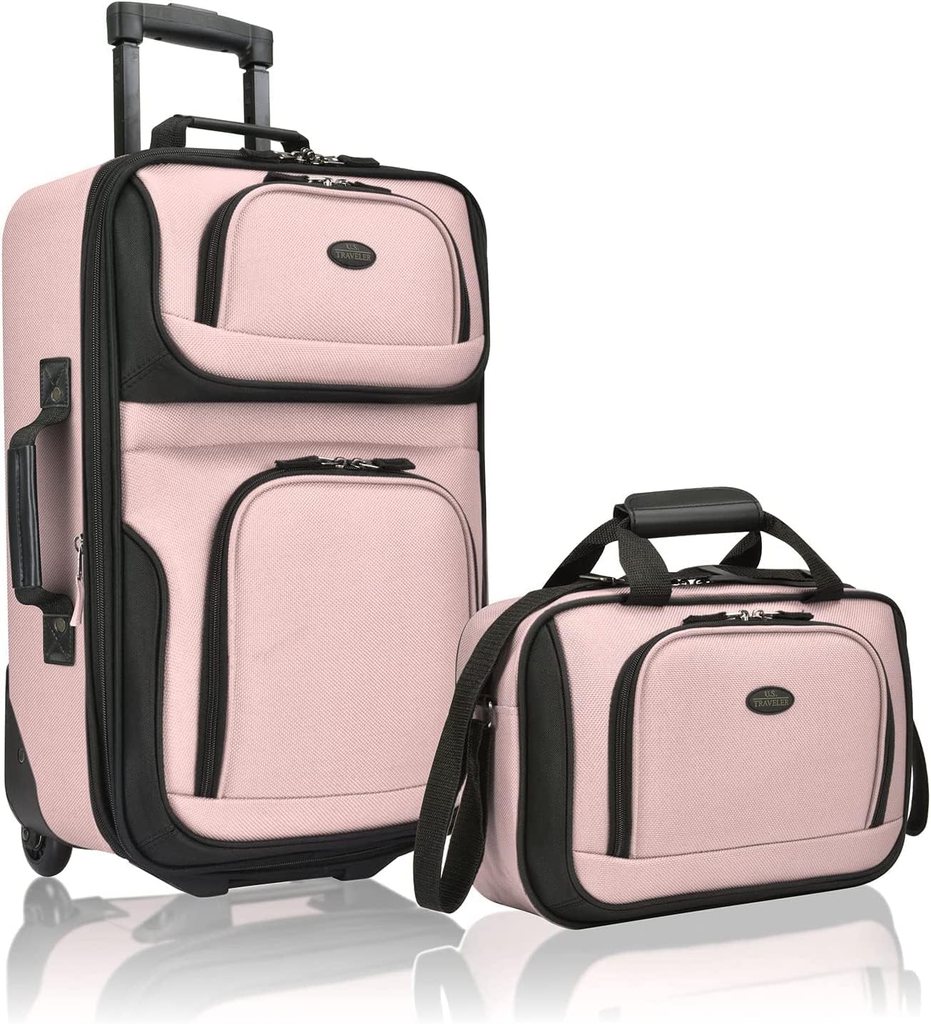 U.S. Traveler Rio Fabric Expandable Carry-on Luggage, Rolling Suitcase, Pink, 2 Wheel Set