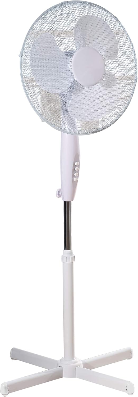 Daewoo COL1065 16-Inch Pedestal/Stand Fan, Portable Fan for Home or Small Office, 3 Speed Settings, Sturdy Base, Easy-to-Use Key Switch, Ideal Cooling System - White