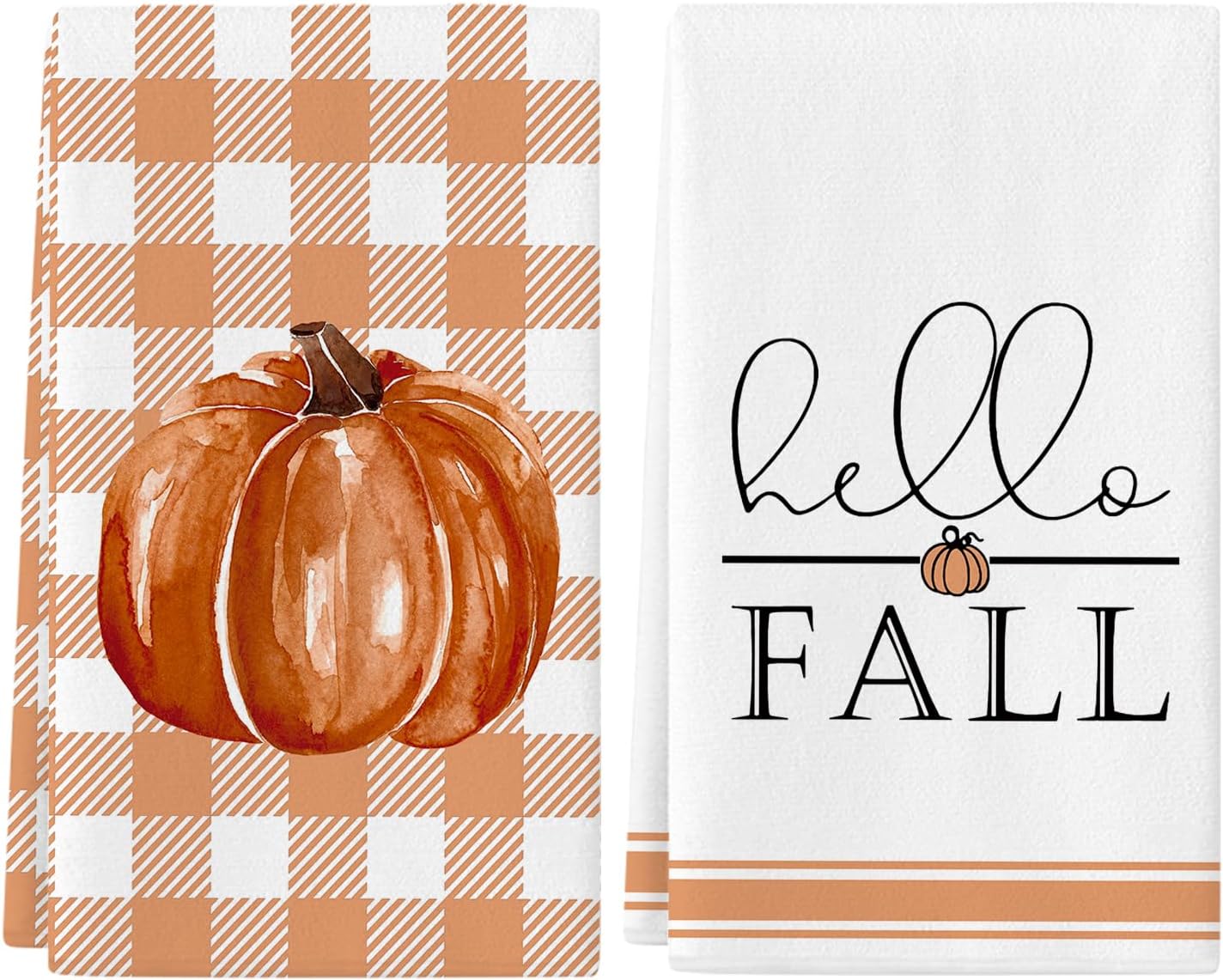 Siilues Fall Kitchen Towels Set of 2,18x26 Inch Pumpkin Hand Towels Hello Fall Decorations for Home Seasonal Autumn Thanksgiving Home Kitchen Decor Dishcloth