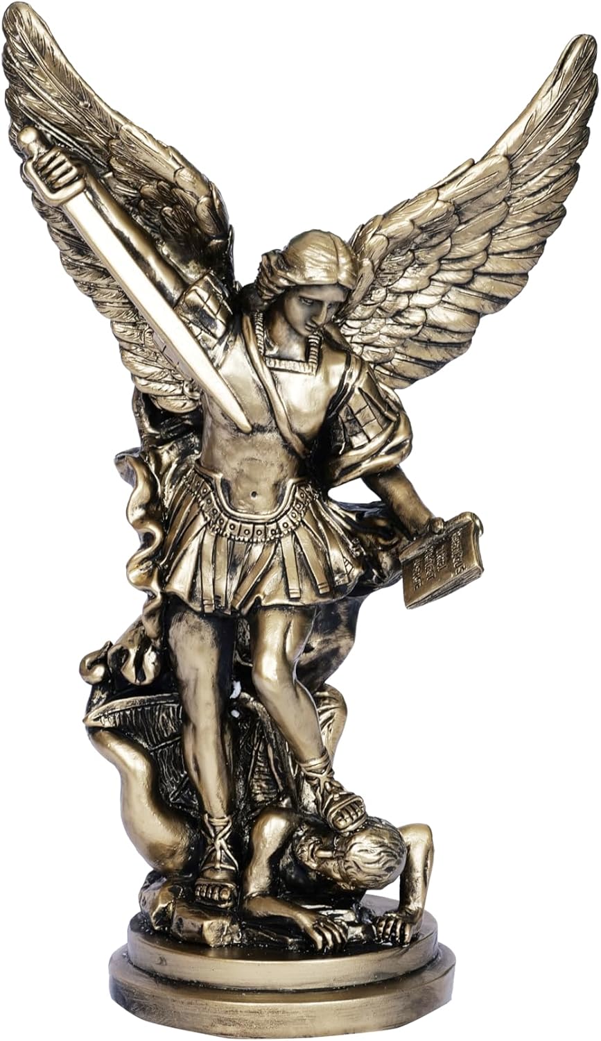 12.2in St Michael Archangel Statue San Miguel Arcangel Statue Saint Michael Defeating Satan Michael Angel Statue Collection Figurines st. Michael Bronze Sculpture Archangel Michael Statue