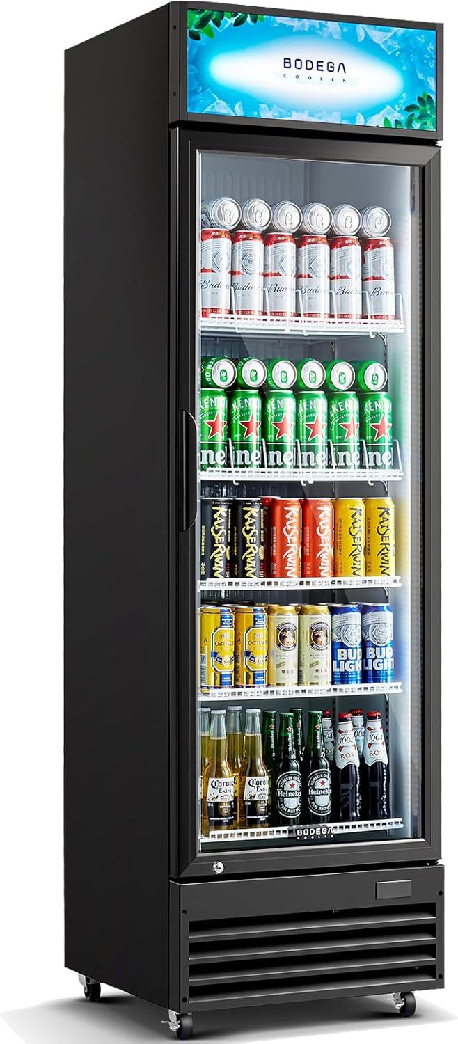 BODEGACOOLER Commercial Beverage Refrigerator, 12.5 Cu. Ft Black Commercial Merchandiser Refrigerator, LED Light/Adjustable Shelves,Upright Large Display Refrigerator For kitchen/Office/Home/Garage.