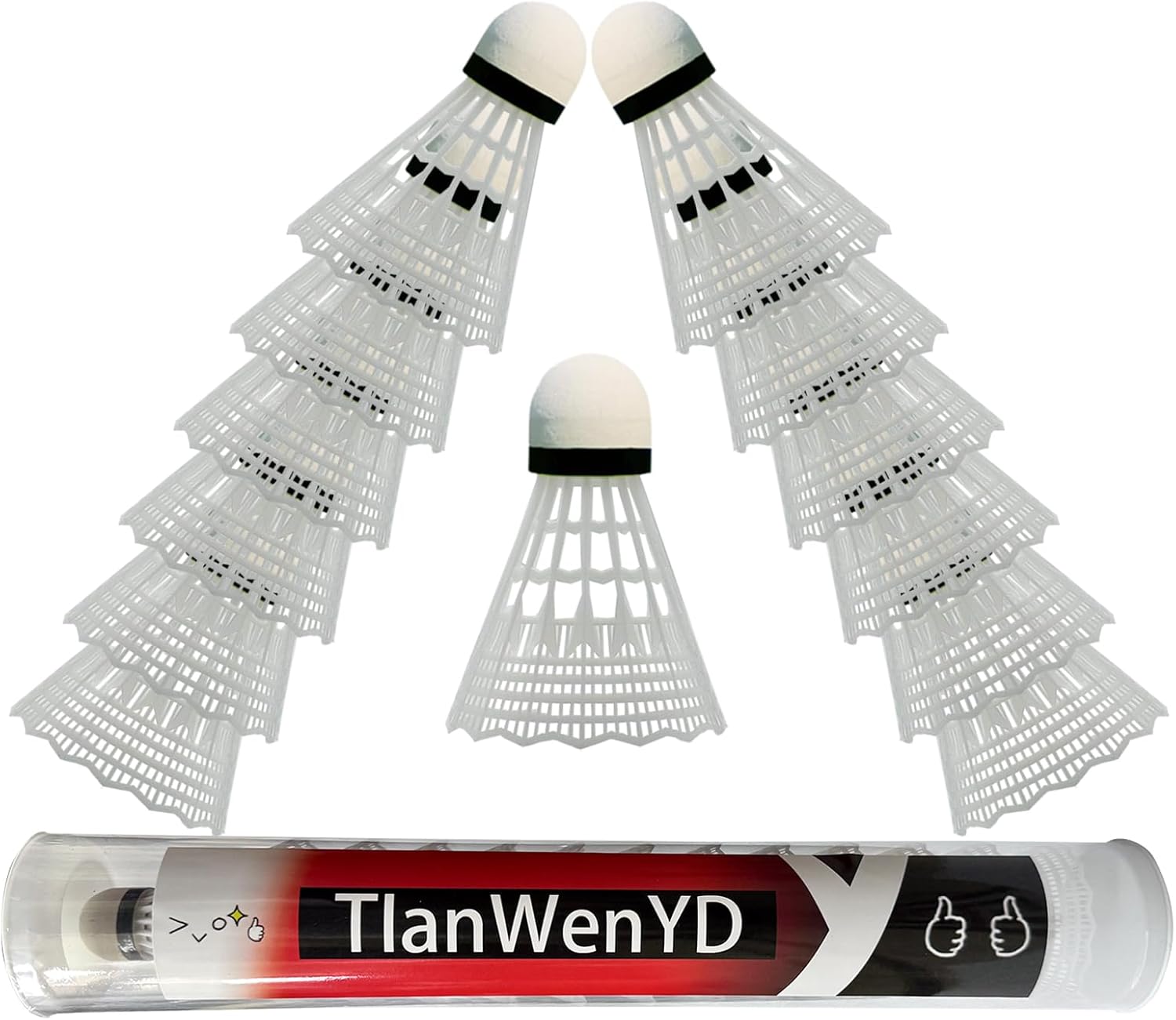 12 Packs Badminton Shuttlecocks Nylon Feather Shuttlecocks Badminton Birdies with Great Stability and Durability for Indoor Outdoor Sports Hight Speed Training Badminton Balls (White)