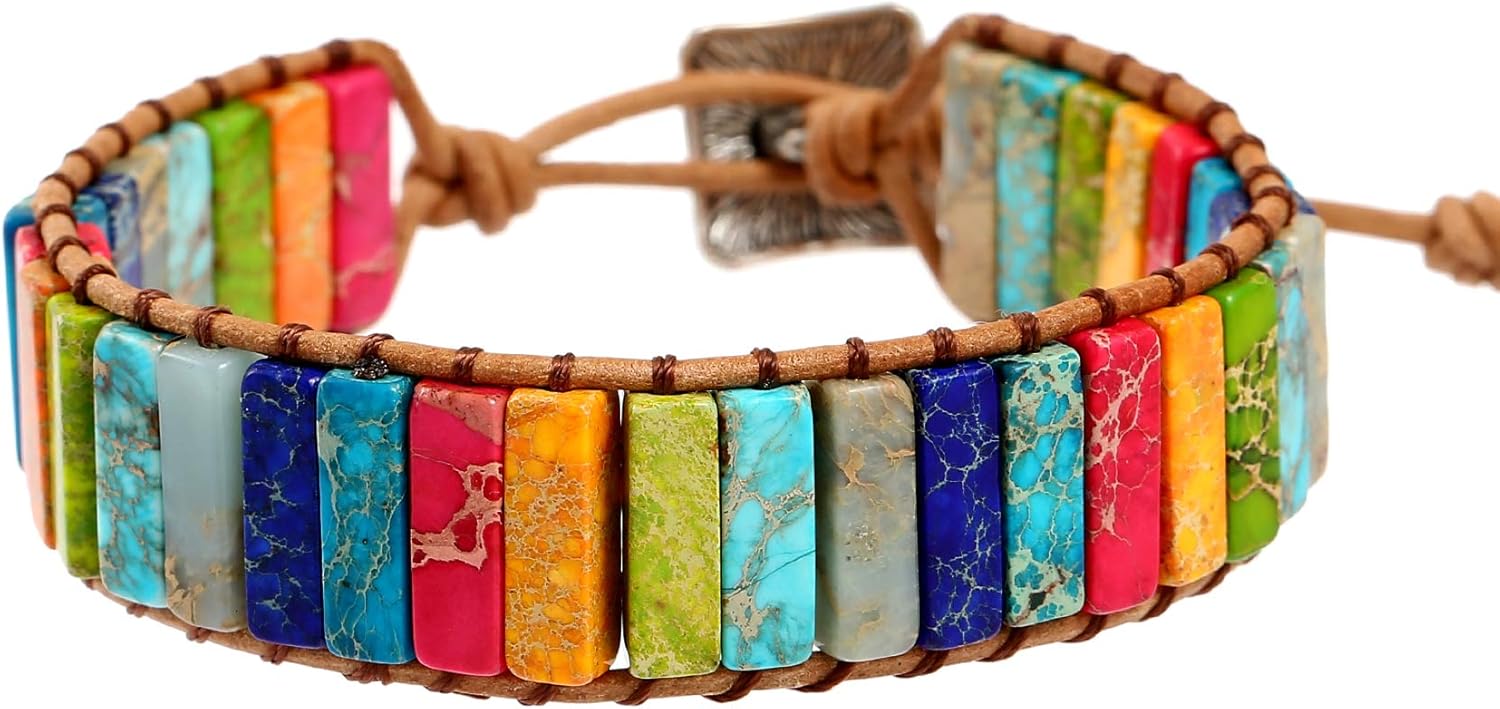 Plumiss Women Boho Handmade Natural Stone Crystal Leather Bead Wrap Bracelets Collection
