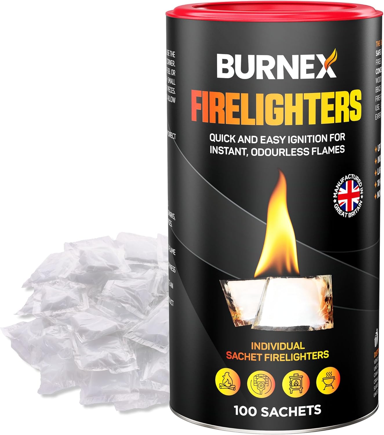 100 Burnex Wax Fire Lighters for Wood Burners - Fire Starters for Log Burner Individually Wrapped Firelighters for Open Fires and Burner Fire Starter BBQ Fire Lighter Wax Firelighters for Wood Burners