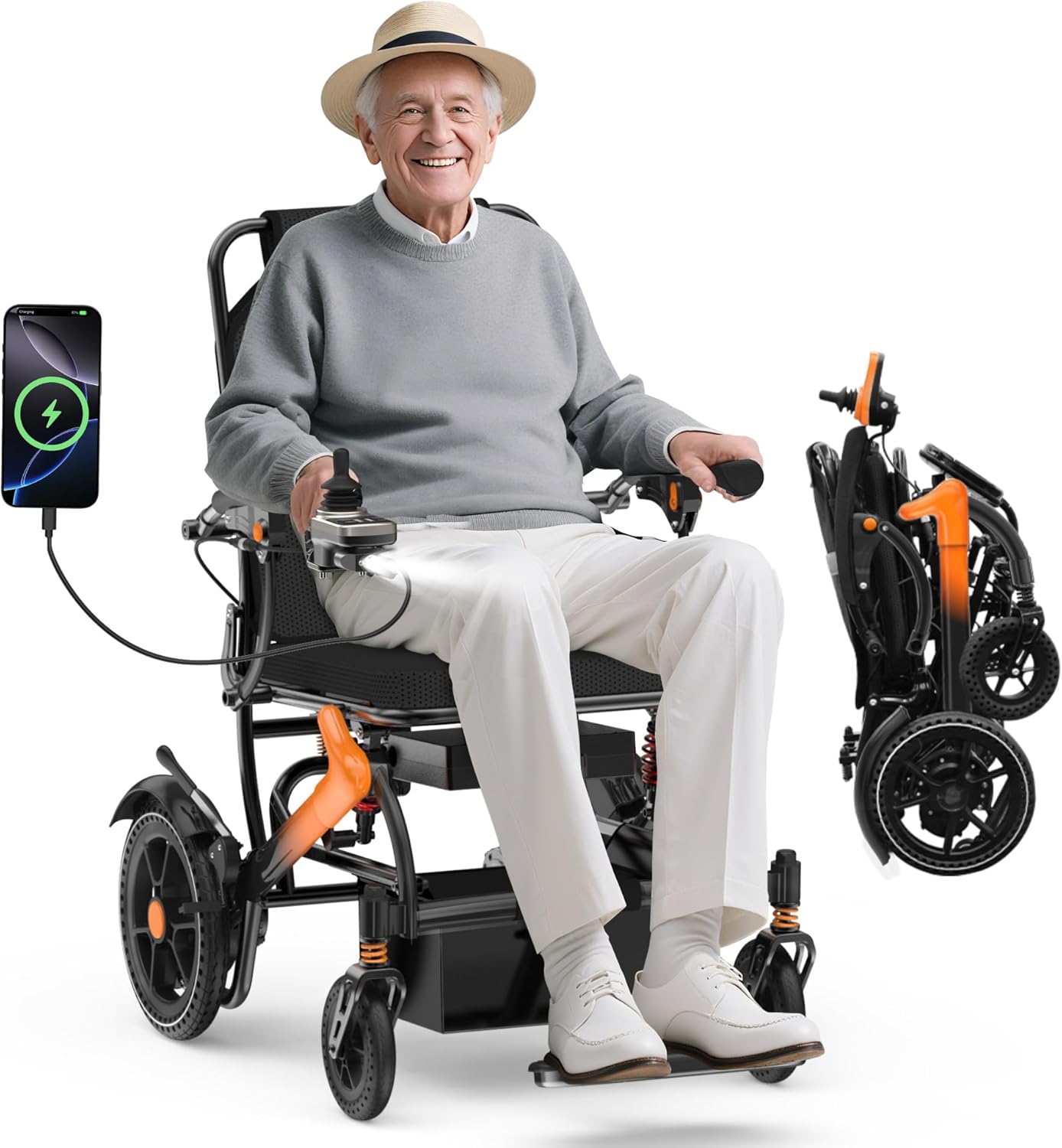 Electric Wheelchair, Lightweight Motorized Wheelchair for Adults w/500W Brushless Motor, LED Light, 15 Miles Range, Compact All Terrain Power Wheelchair, 36LBS Folding Electric Wheelchairs for Seniors