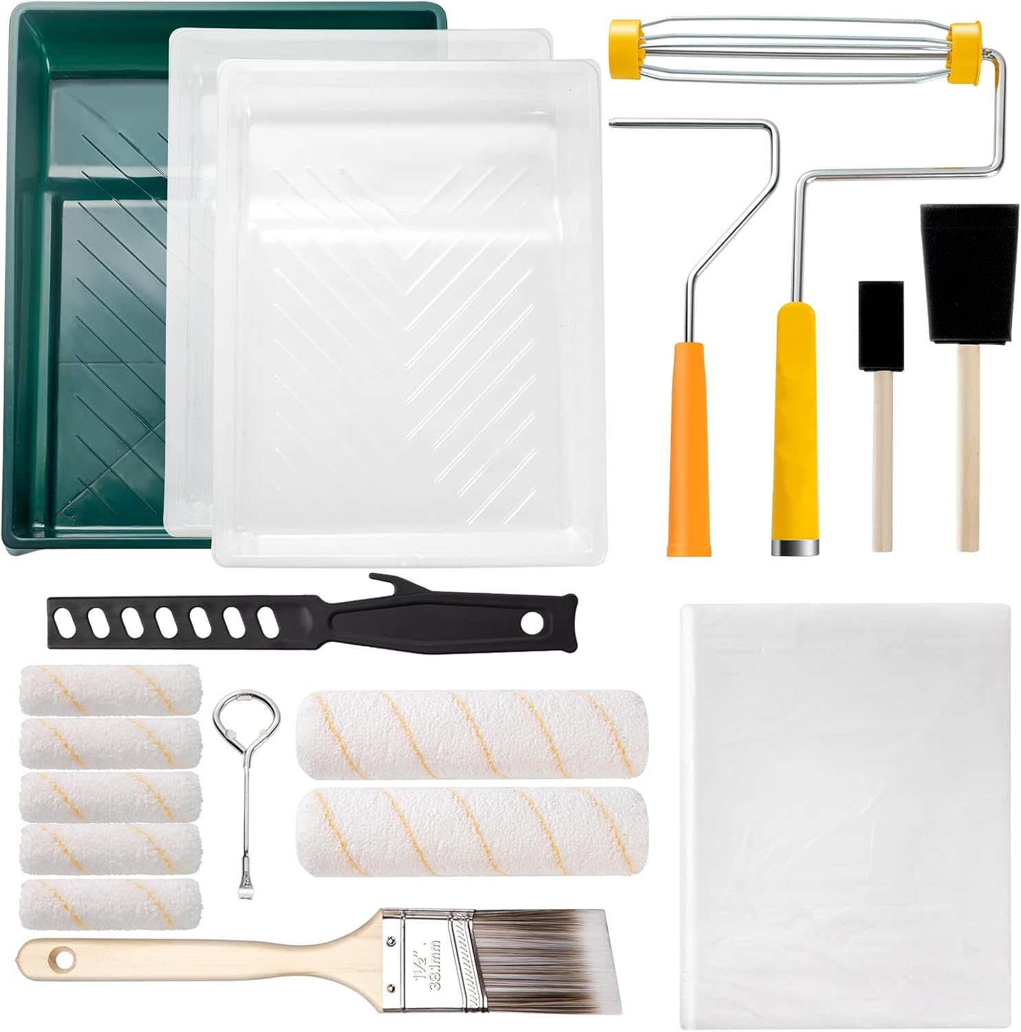 Paint Roller Kit, 18 Pack Paint Roller Set, 9 Inch Paint Roller, 4 Inch Paint Rollers with Frame, Paint Brushes for Walls, Paint Tray with Liners, Paint Supplies for Painting Walls