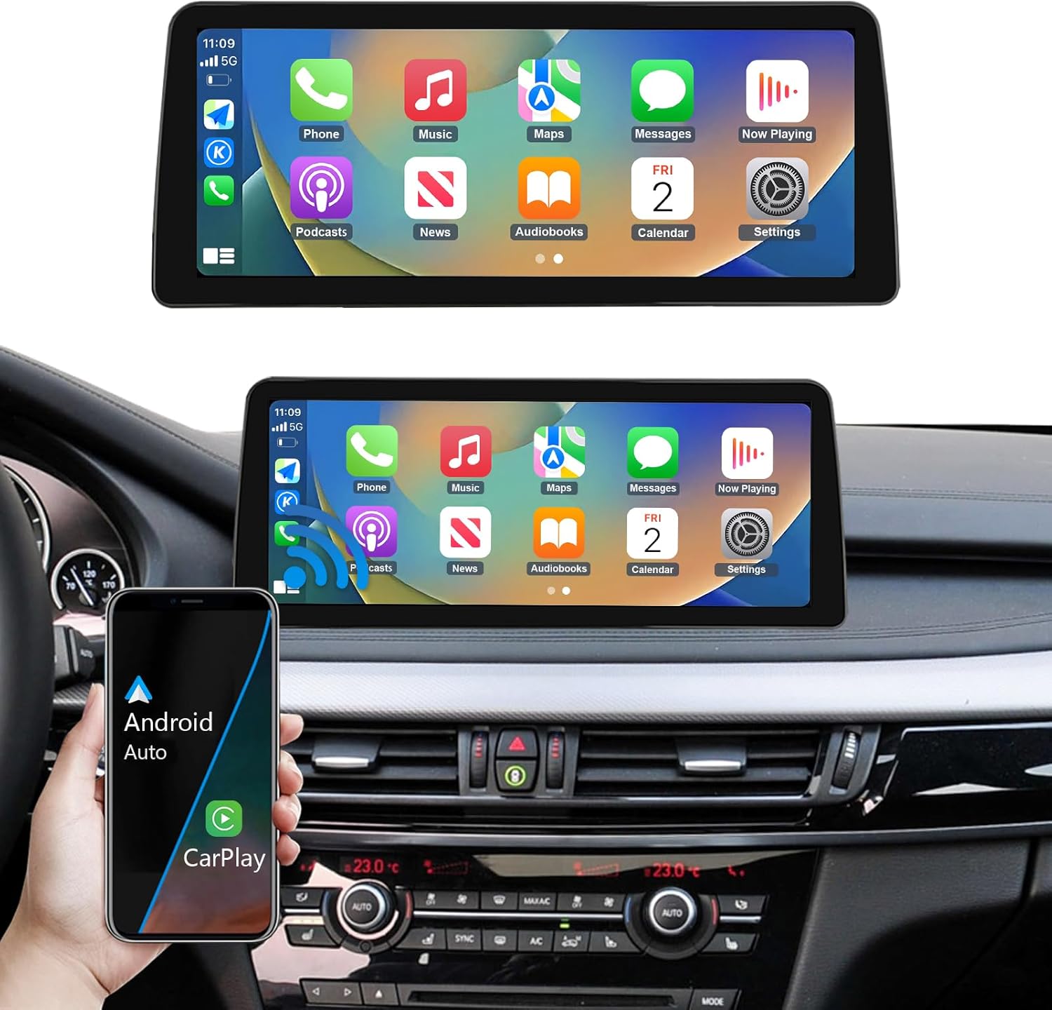 Road Top 12.3 Inch Touchscreen Wireless Carplay for BMW X5 & X6 Series F15/F16/ 2014-2016 Year with NBT System, Car Stereo Multimedia Radio Receiver, Support Wireless Android Auto, Mirrorlink