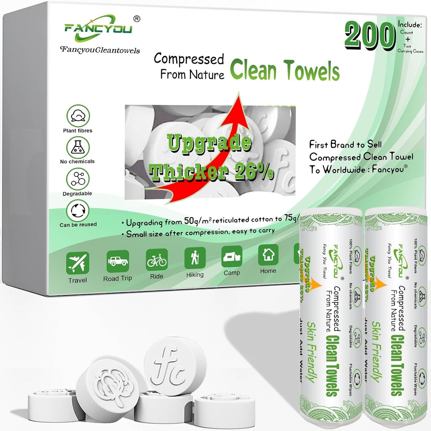 Compressed Face Towel 9"X7.5" Bulk Packed Facial Expandable Cleansing Towelettes Disposable Washcloth Tablets for Beauty & Personal Care