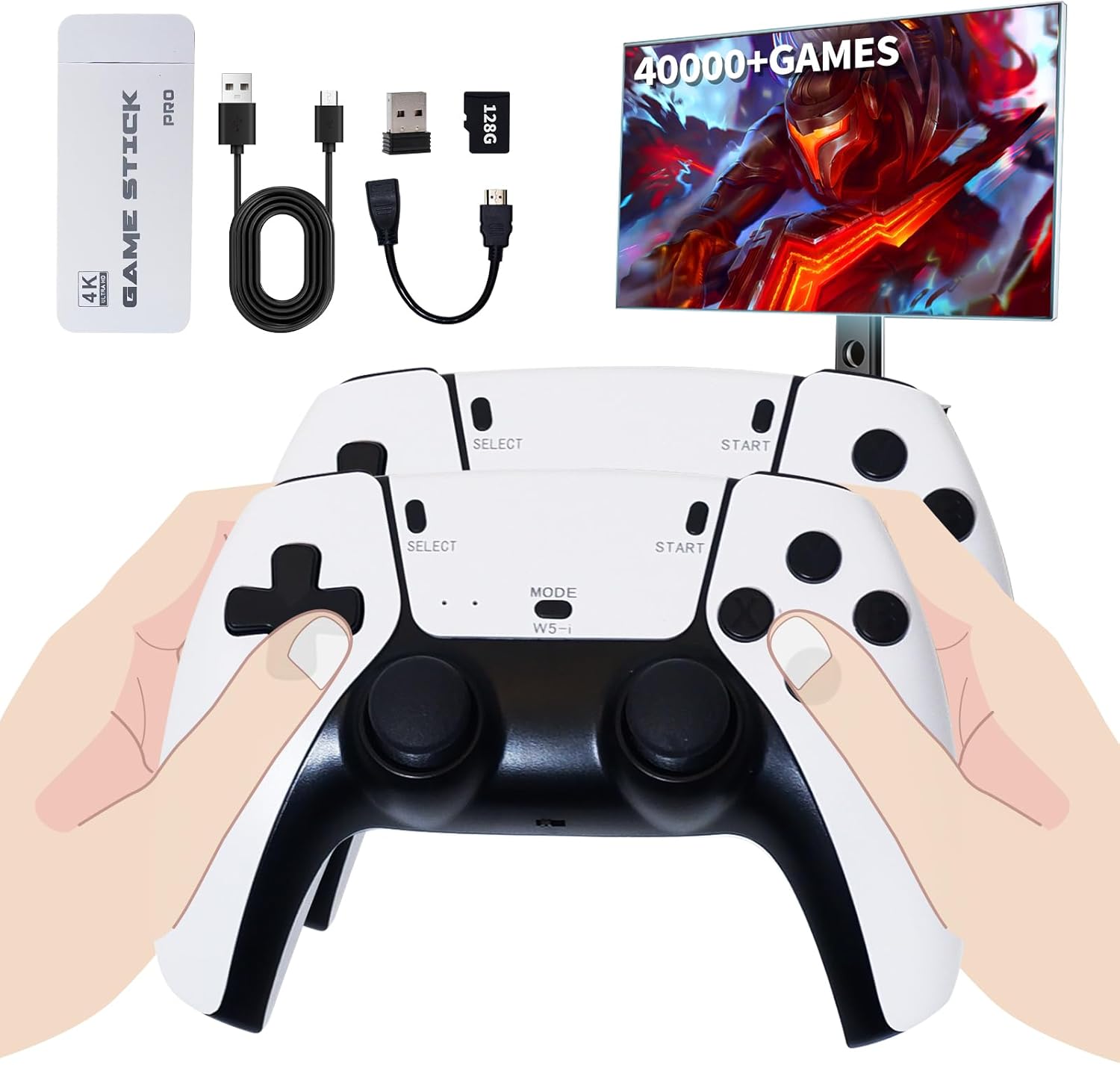 Retro Gaming Console Stick – Plug & Play Video Game Stick with 40,000+ Classic Games, 20+ Emulators, 4K HDMI Output, 2.4GHz Wireless Controllers, Retro Game System for TV（128G