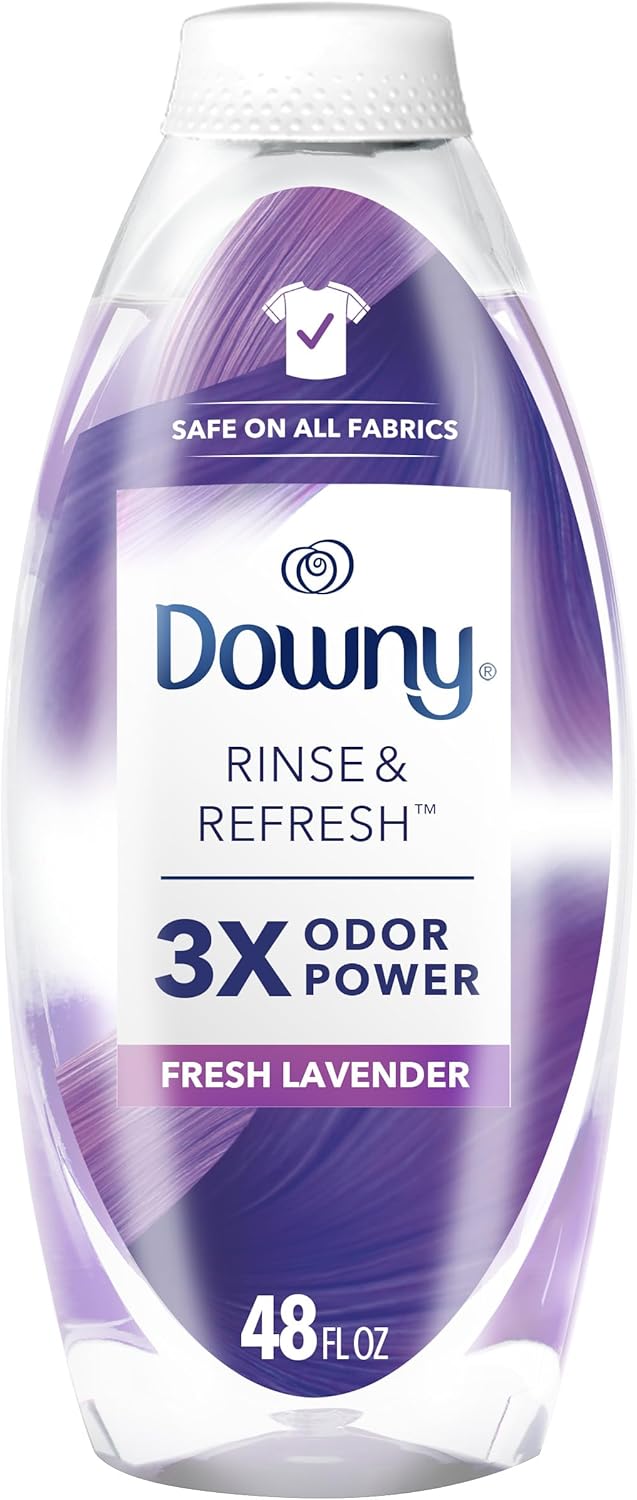 Downy RINSE & REFRESH Laundry Odor Remover and Fabric Softener, Fresh Lavender, 48 fl oz, Safe on ALL Fabrics, Gentle on Skin, HE Compatible