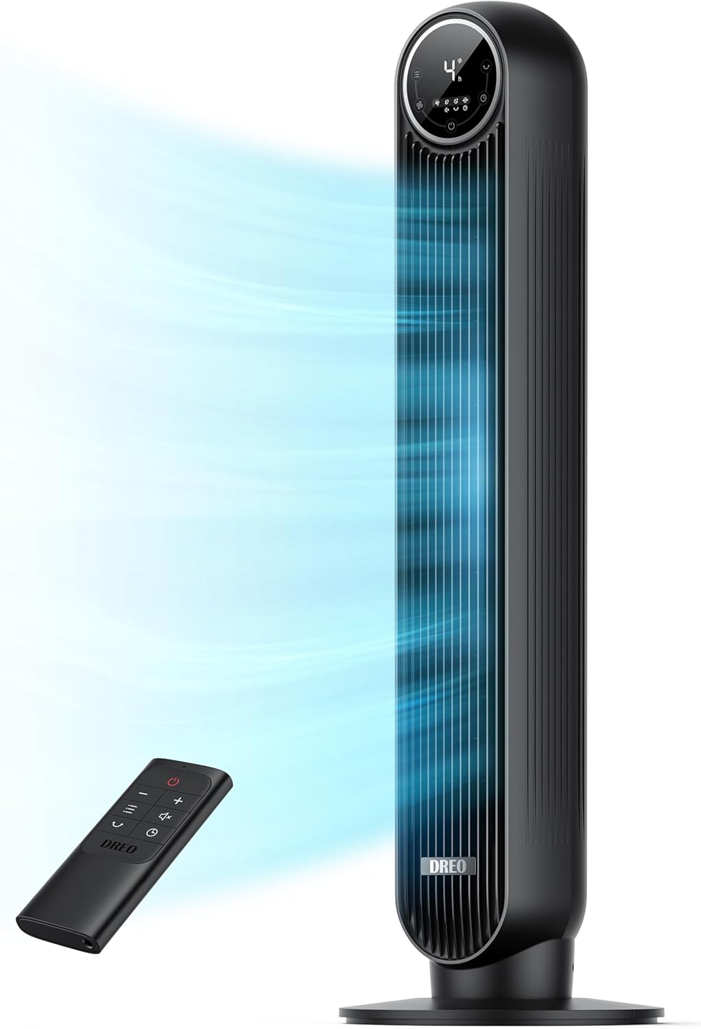 Dreo 28dB Silent Tower Fan, 25 ft/s Velocity Electric Cooling Fan with Remote, 90° Oscillating 4 Speeds 4 Modes 8H Timer LED Display, Quiet Standing Bladeless Floor Fans for Bedroom, Nomad One, Black