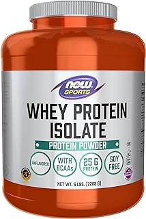 NOW Foods Sports Nutrition, Whey Protein Isolate, 25 g With BCAAs, Unflavored Powder, 5-Pound