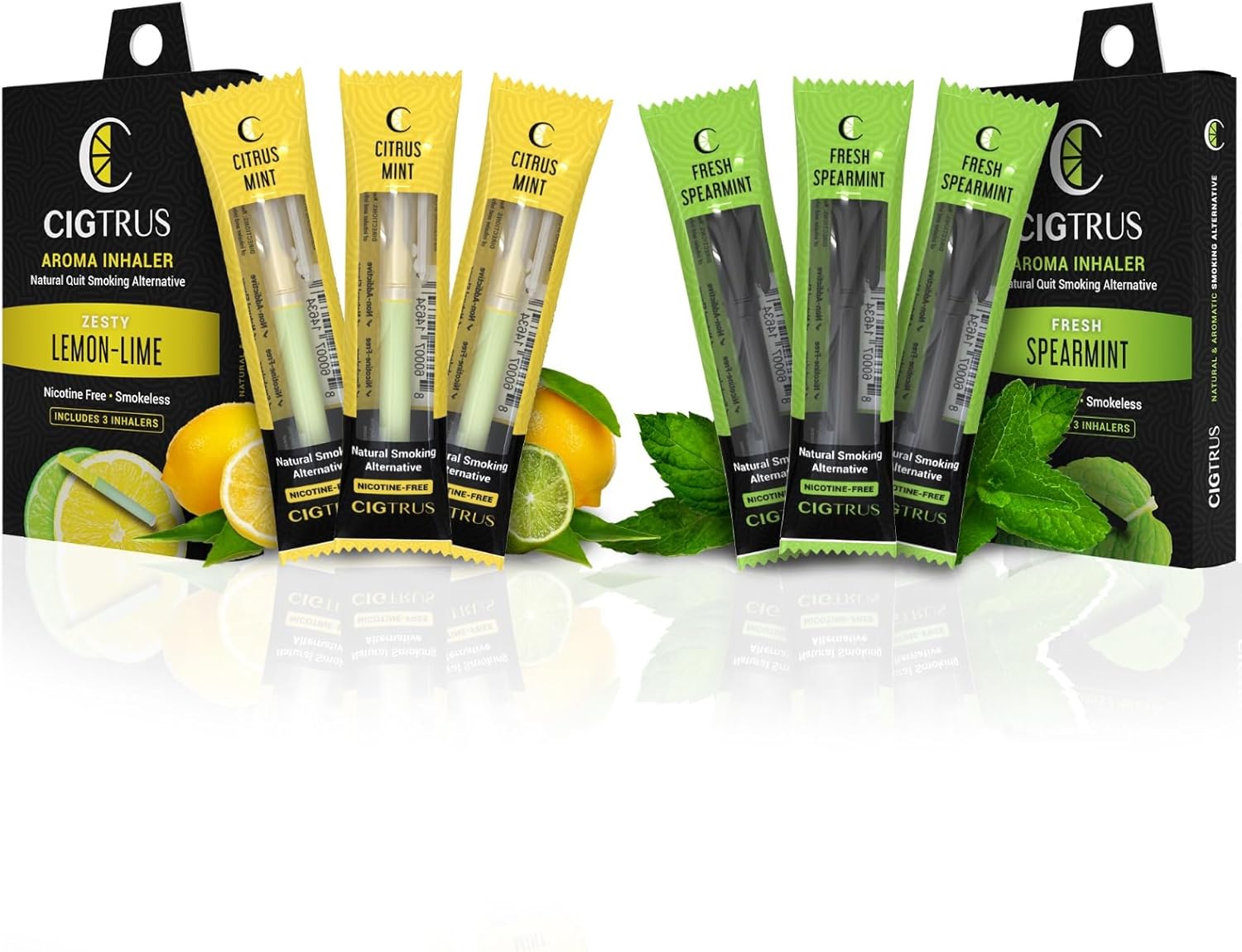 Natural Nicotine-Free & Tobacco-Free Smoking Alternative (6-Piece) - Non-Electric Craving Relief, Quit Smoking Aid with Cigtrus (Spearmint & Lemon Lime)