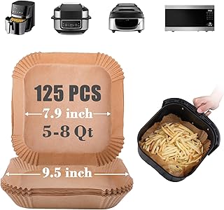 GOAUS Air Fryer Square Paper Liners Disposable Large for 5 to 8 Qt Basket, 7.9 inch Unbleached Non-stick Oil-proof Parchment Paper