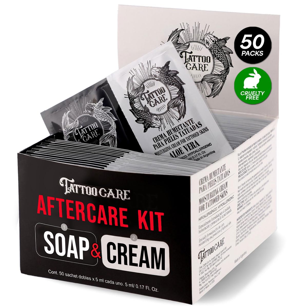 Tattoo Aftercare Kit - Cream and Soap (50-Pack), Brightening Formula for Tattoo Artists & Travel - Ink Hydration Tattoo Lotion Pillow Packs