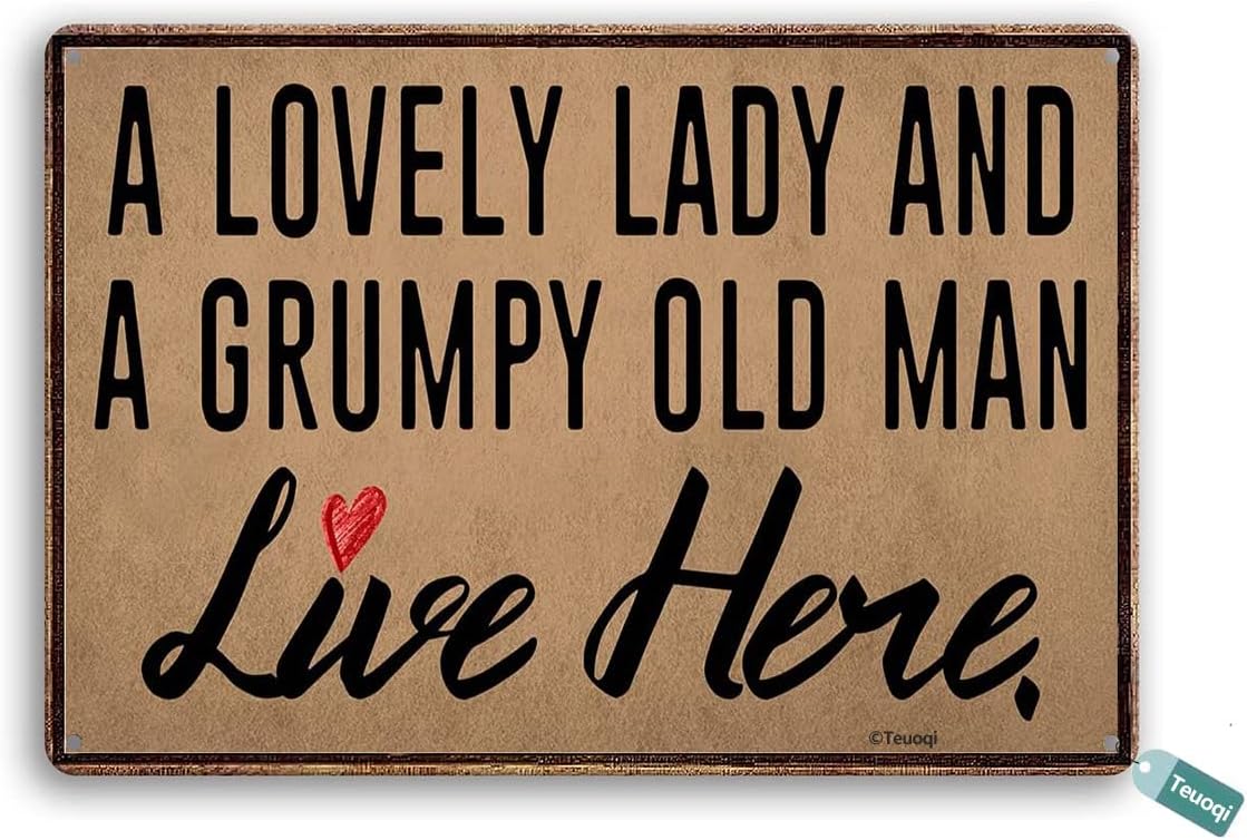 Viewkedt Vintage A Lovely Lady and A Grumpy Old Man Live Here Metal Kitchen Cafe Pub Plaque 8x6 Inch Tin Sign Home Decor Home Art Metal Signs Wall Art Wall Decor Poster