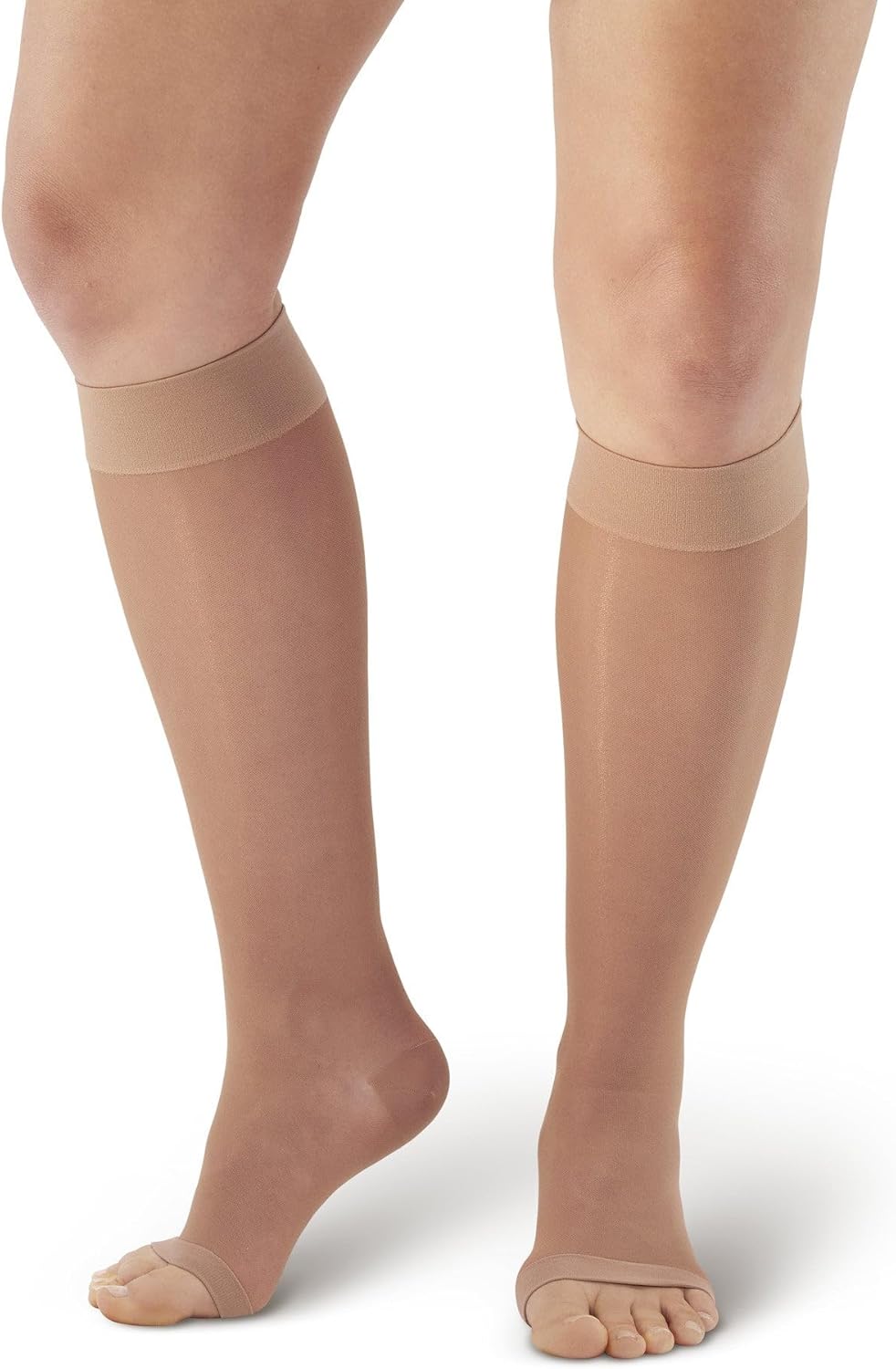 Ames Walker AW Style 41 Sheer Support 15-20 mmHg Moderate Compression Open Toe Knee High Stockings Nude Small