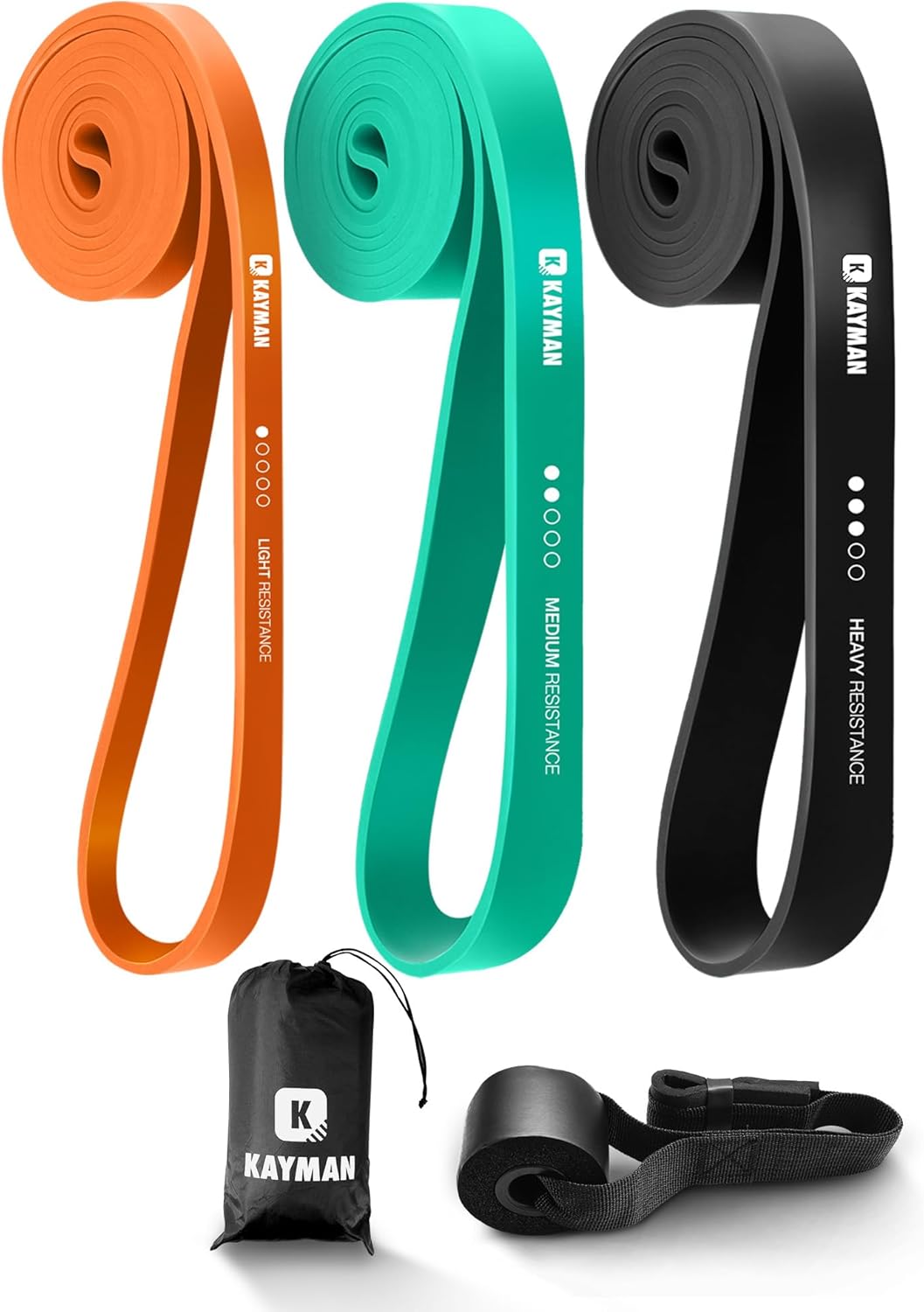 Kayman - Long Resistance Band with Door Anchor & Carry Bag – Ideal for Pull-Ups, Yoga, Strength Training, Calisthenics & Stretching– Home-Gym Workout Band (5-15lbs,15-35lbs,30-60lbs,40-80lbs,50-125lb)