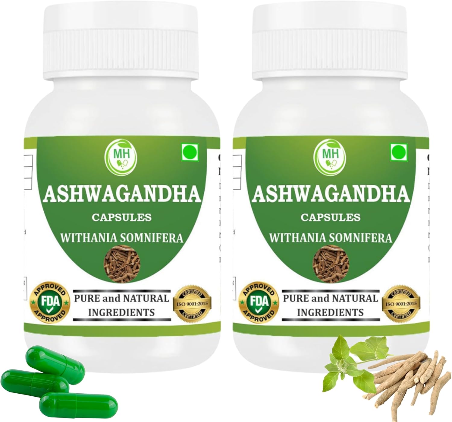 Morsan Healthcare Ashwagandha (Withania somnifera) Capsule | Pack of 60 x 500 MG. Vegetarian Capsules | Natural Herbal Supplement | GMP Certified | Gluten Free | Pack of 2