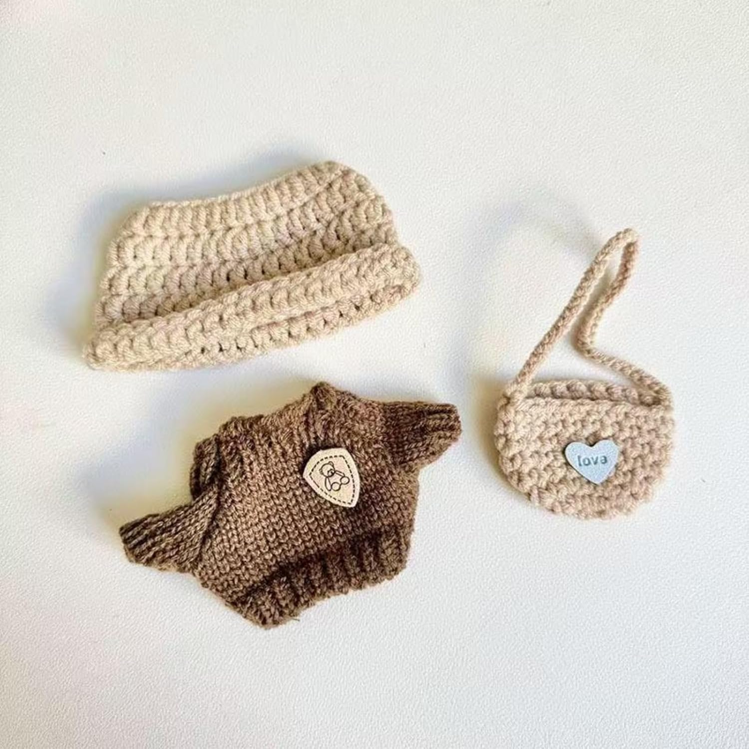 Clothes for Doll(NO Doll) - Handcrafted Crochet 3-Piece Set for 17cm Doll, Premium Outfit with Accessories, Stylish Clothes for Doll (Style A)