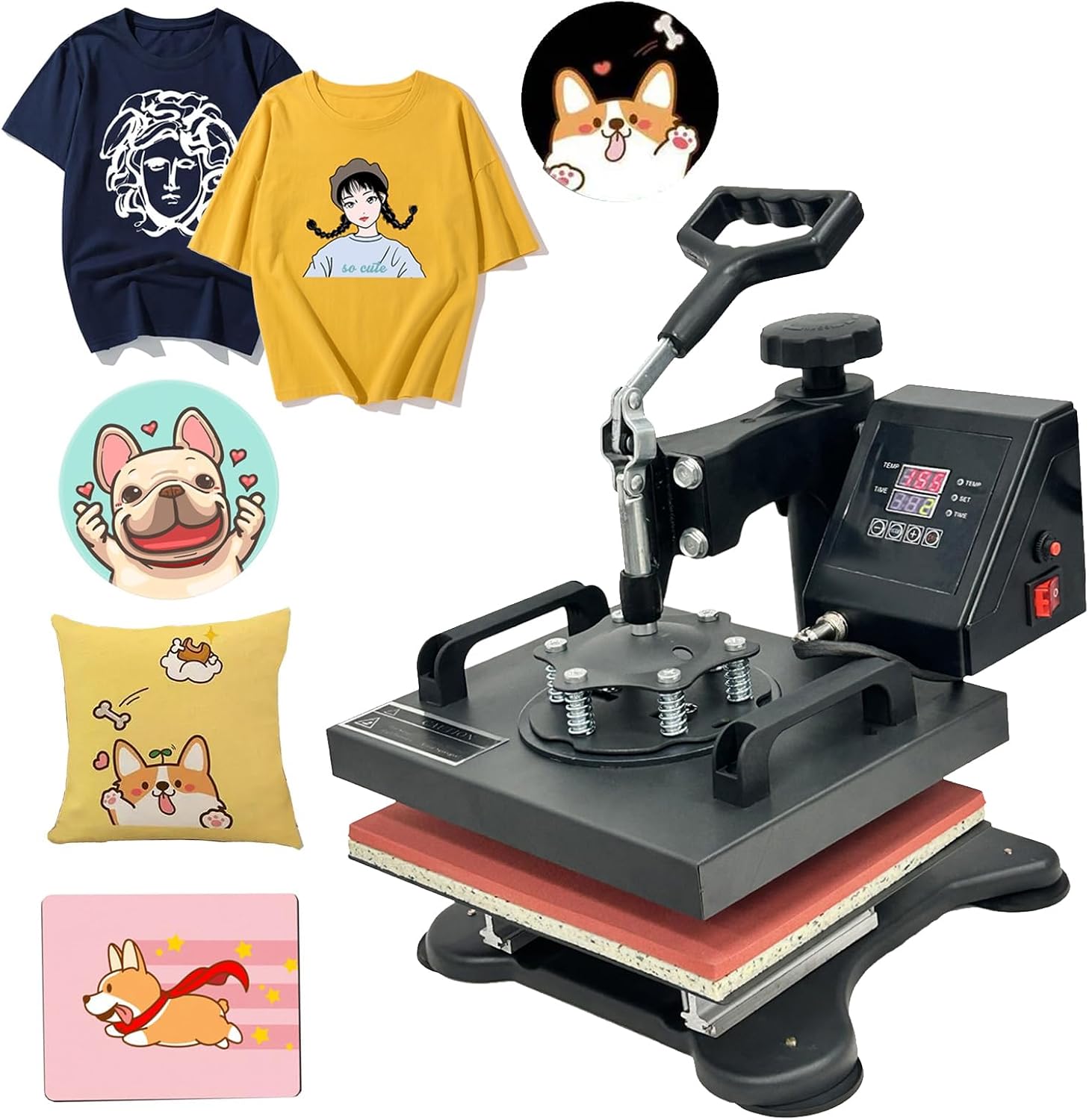 Heat Press Printing Machine, 30x25cm 12"X10" Transfer Sublimation, for T-Shirt Pillow Covers Plate Hat Mouse Pad, No Assembly Required