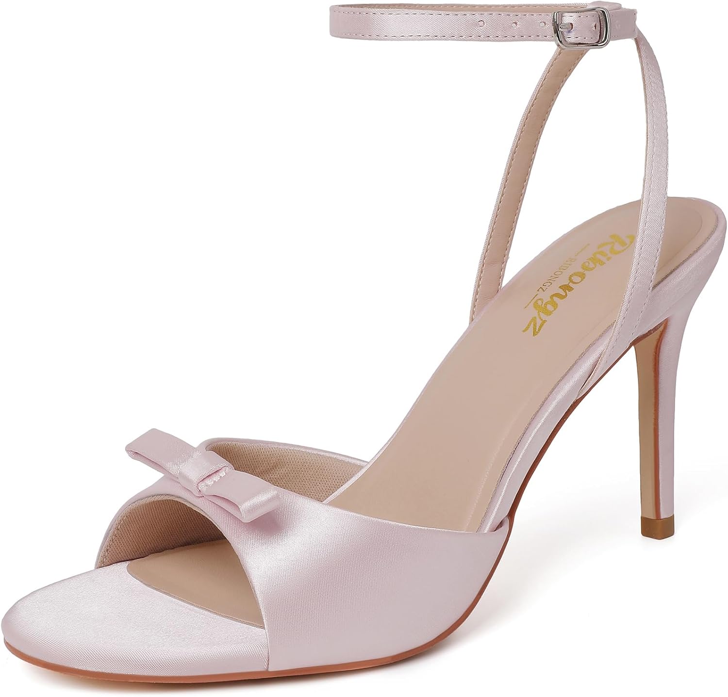 RIBONGZ Women's High Heels Round Open Toe Sexy Kitten Sandals Stiletto Heeled Pumps Ankle Strap Bridal Shoes with Bow Summer Wedding Party Casual Office Work
