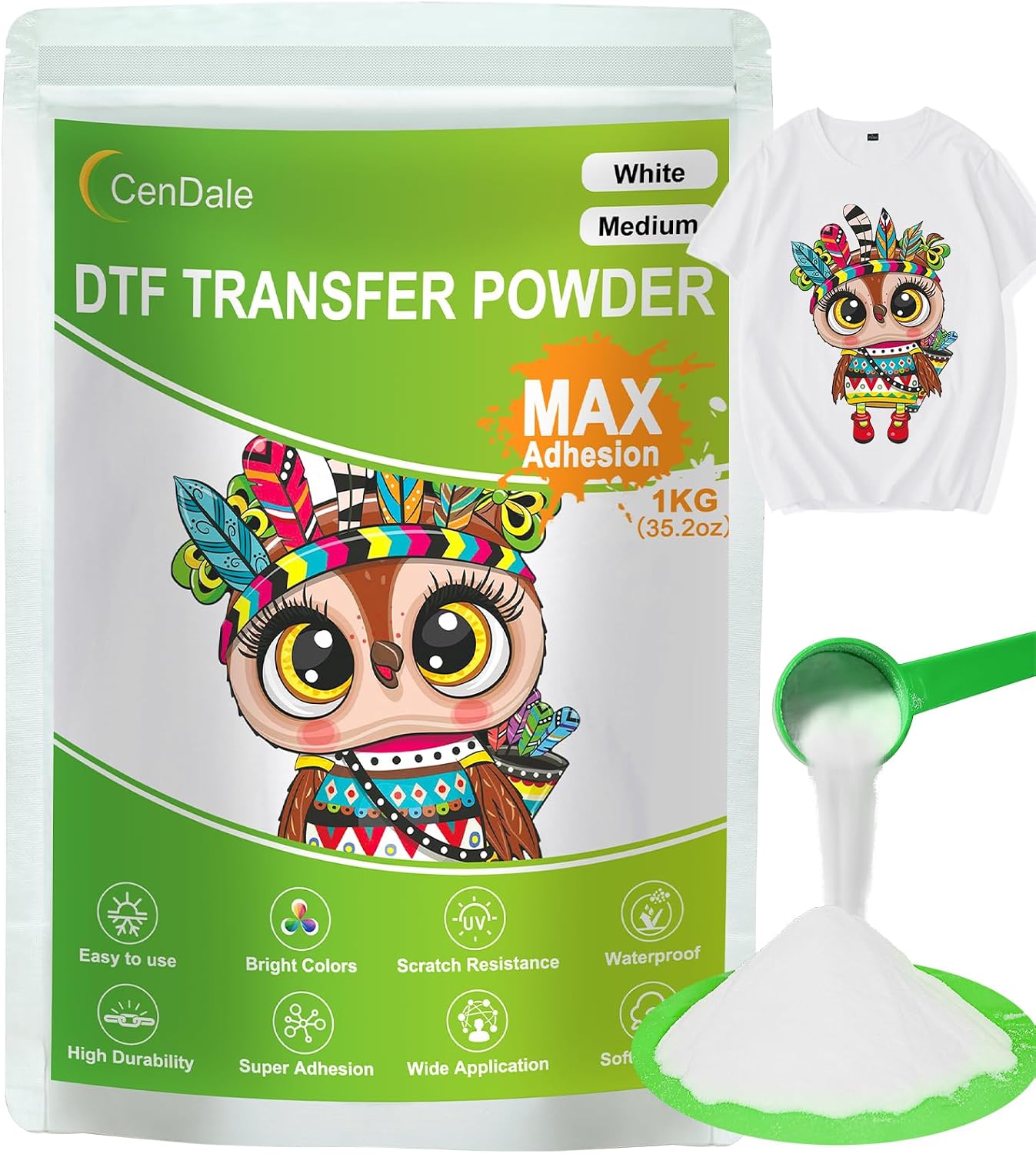 CenDale 1000G White DTF Transfer Powder: Hot Melt Adhesive Digital DTF Transfer Powder for Sublimation, Ideal for All Fabrics Including Jeans and Cotton T-Shirts, Compatible with DTF and DTG Printers
