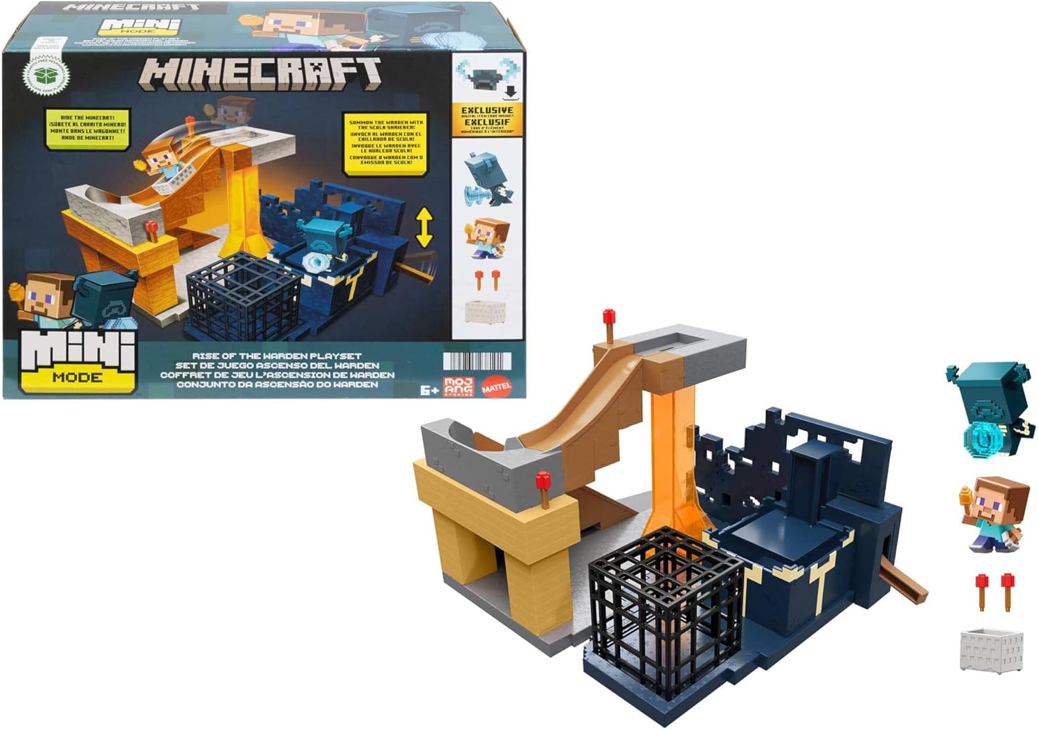 Mattel Minecraft Mini Mode Playset, Rise of the Warden Set with 2 Minis including Steve & Warden Figures & DLC Code, HXT72