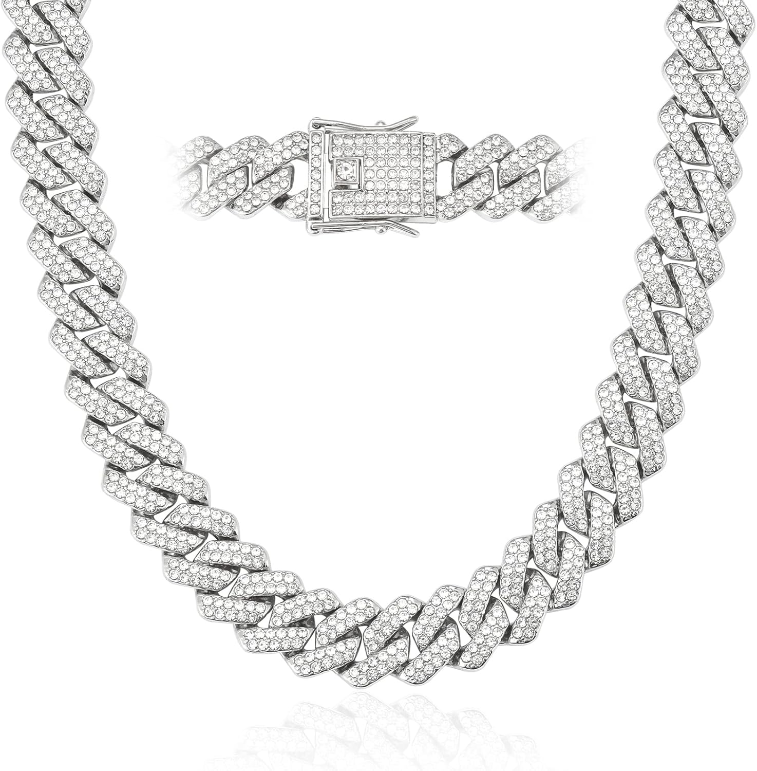 Mens Cuban Link Chain Miami Cuban Necklace 18K Gold Silver Chain Diamond Cut Chains For Men Women 14mm Iced Out Hip Hop Jewelry