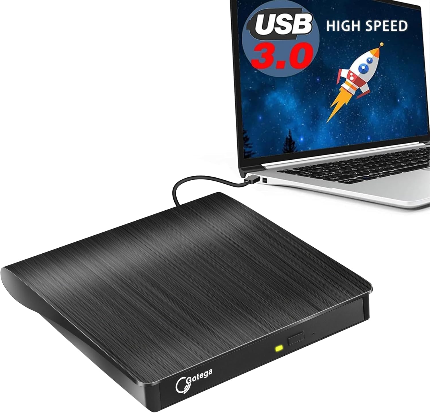 Gotega External DVD Drive, USB 3.0 Portable +/-RW, DVD Player for CD ROM Burner Compatible with Laptop Desktop PC Windows Linux OS Apple Mac Black
