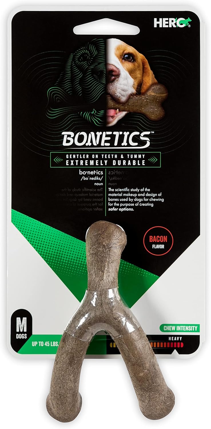 Hero - Bonetics Wishbone - Dog Bones - Puppy Bones - Designed for Medium Dogs Up to 45 lbs (Bacon Flavor)