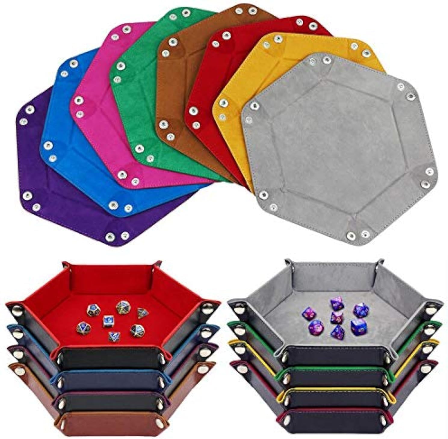 K.T. Fancy Dice Tray 8 Pieces Folding D&D Dice Tray Dice Holder Storage Box for Dice Rolling Tray PU Leather and Velvet.