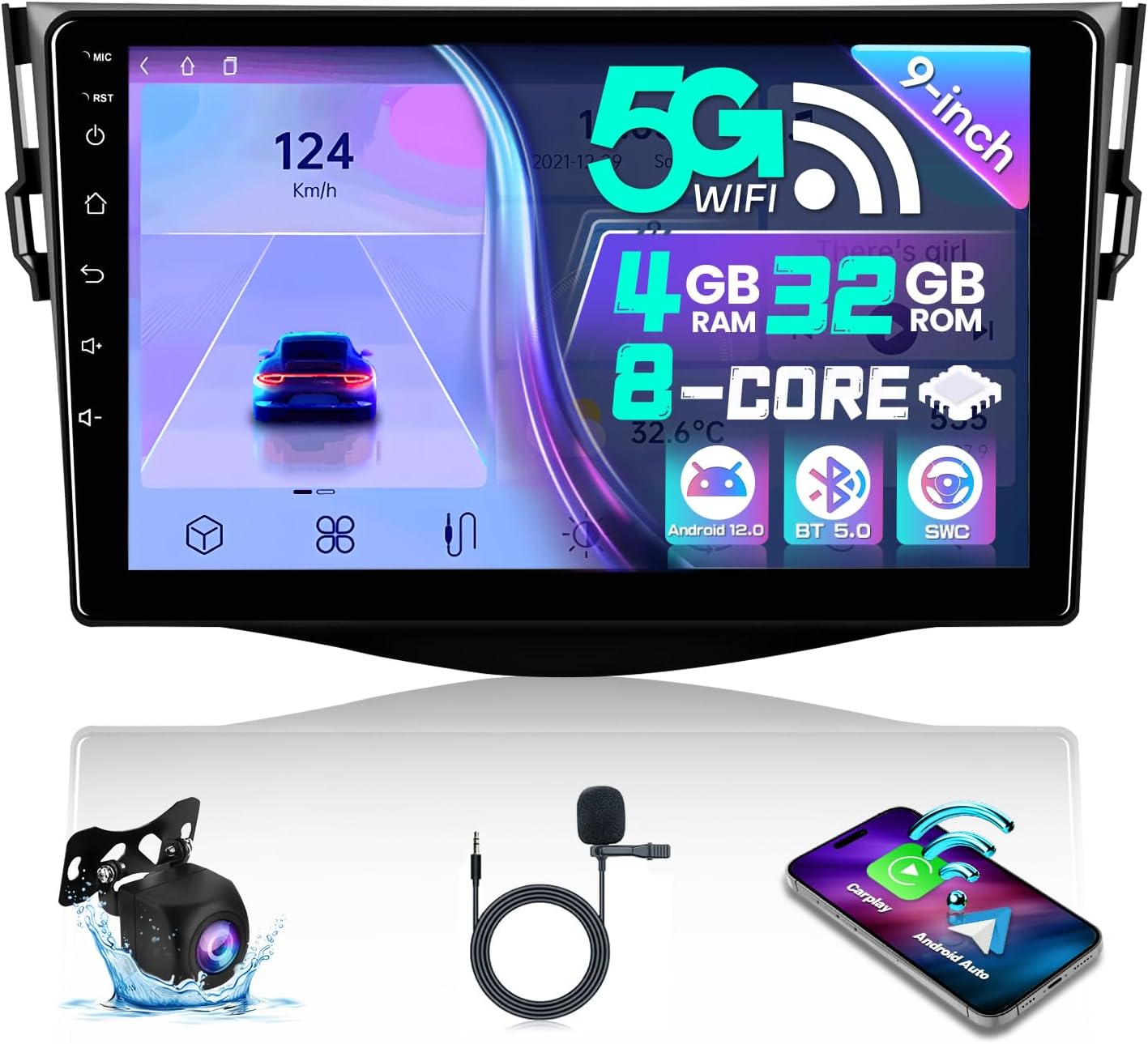 8 Core Car Stereo Radio for Toyota RAV4 2007-2012 Support JBL 5Ghz WiFi 9 Inch Touch Screen with Wireless Carplay Android Auto BT SWC 48 EQ DSP GPS Navigation AHD Backup Camera 4+32 GB
