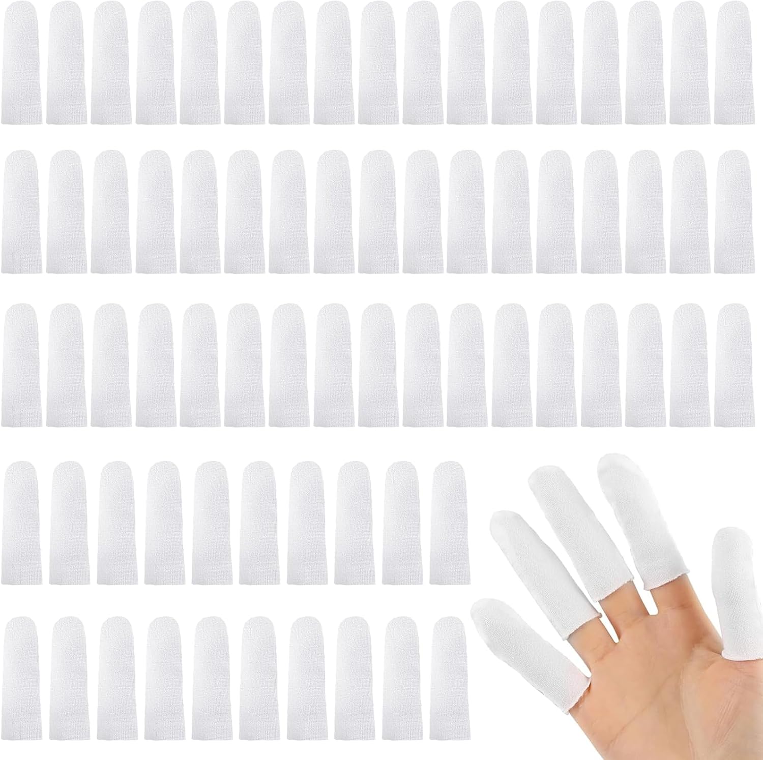 100Pcs Cotton Finger Cots,Finger Bandages Tubular,Thumb Protector,Finger Covers for Flexible Finger Protection,Reusable, Comfortable and Breathable Hypoallergenic Cotton
