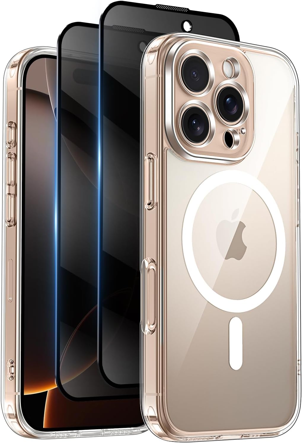 HeIssitot Magnetic for iPhone 16 Pro Case, with Privacy Screen Protectors X2, [Camera Protection] [15FT Military Drop Protection] Rugged Shockproof Transparent Phone Cover, Clear