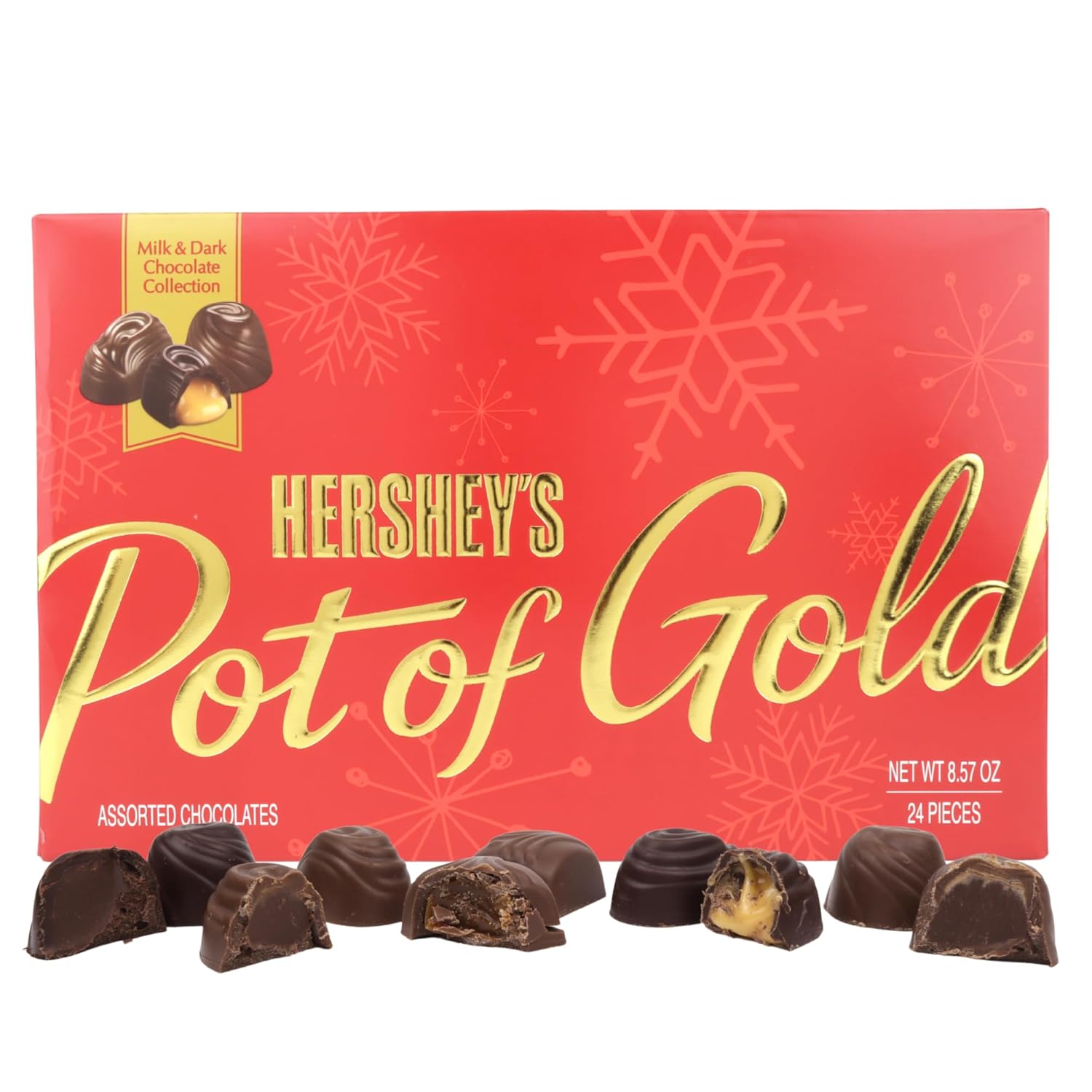 HERSHEY'S Christmas Pot of Gold Assorted Milk and Dark Chocolate Truffles Box, Candy Gift Set, 24 Total Pieces, 8.75 Ounces