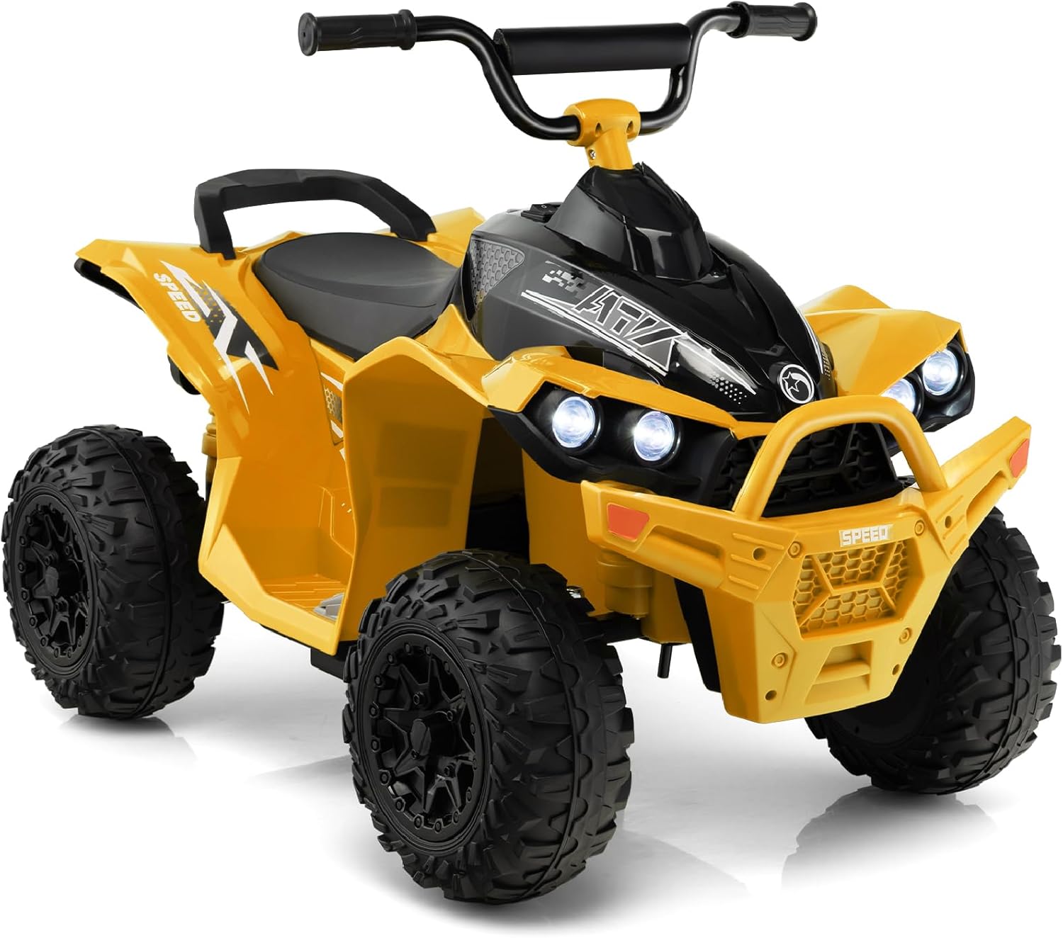 GYMAX Kids Electric Quad Bike, 12V Battery Powered Toy Car with Music, Lights, Horn, Forward and Backward, Children Ride on ATV for 3-8 Years Old Boys Girls (Yellow)