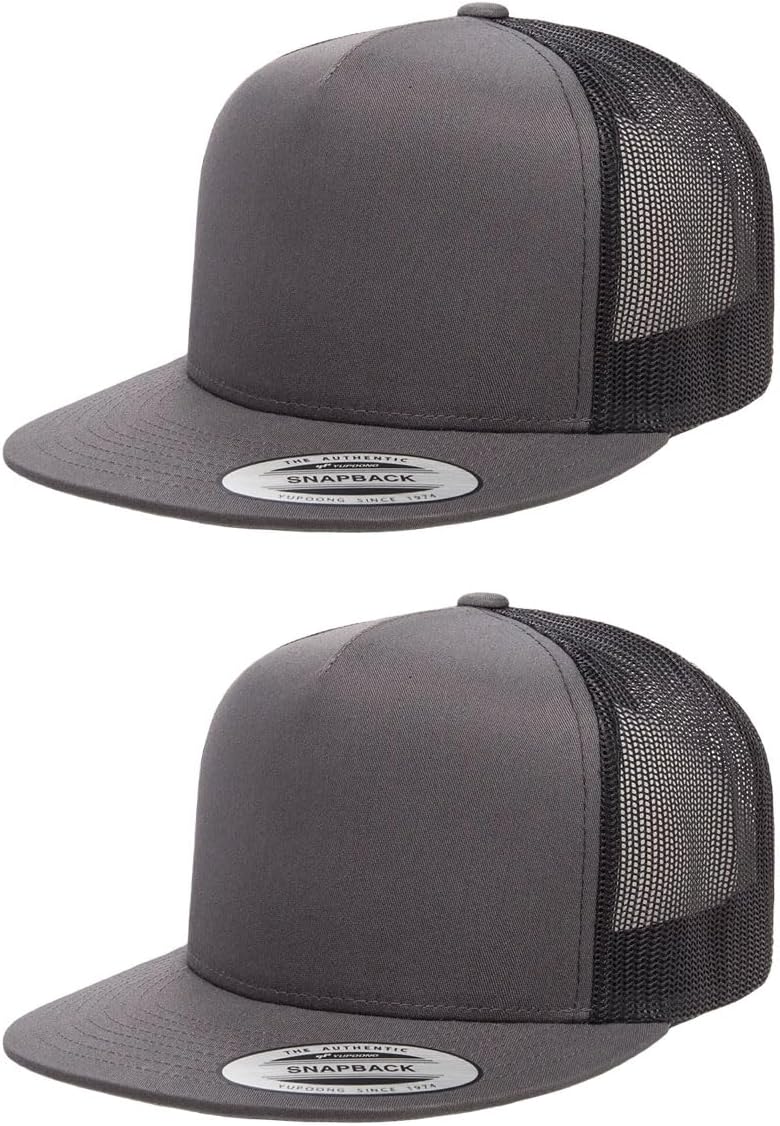 Yupoong 5-Panel YP Classic Trucker Cap | High Profile Flat Visor Snapback | OSFM | Bulk Packs Available